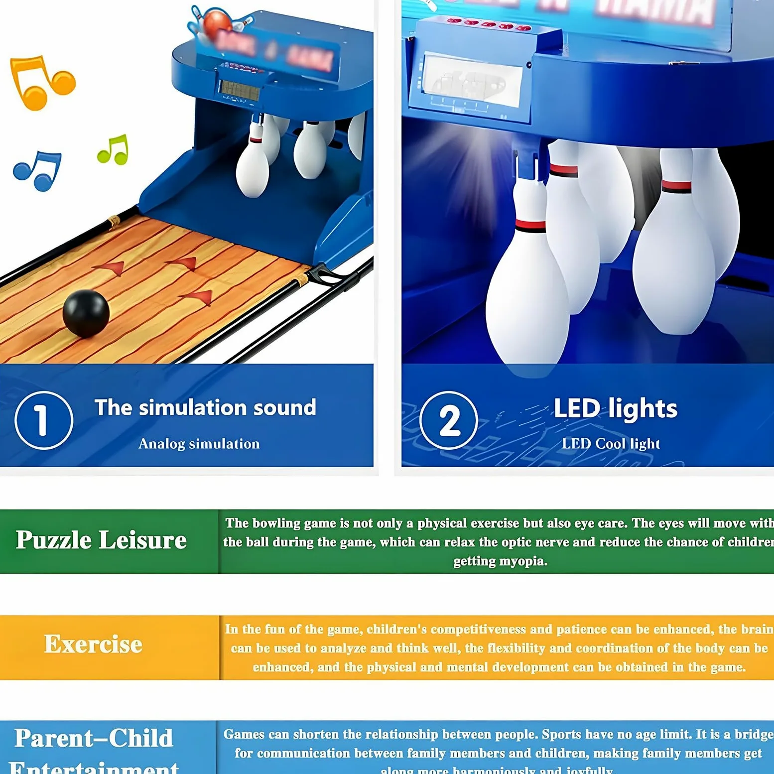 Gioco da bowling indoor per bambini e adulti con tabellone segnapunti elettronico a LED, reset automatico, illuminazione, effetti sonori per gioco interattivo