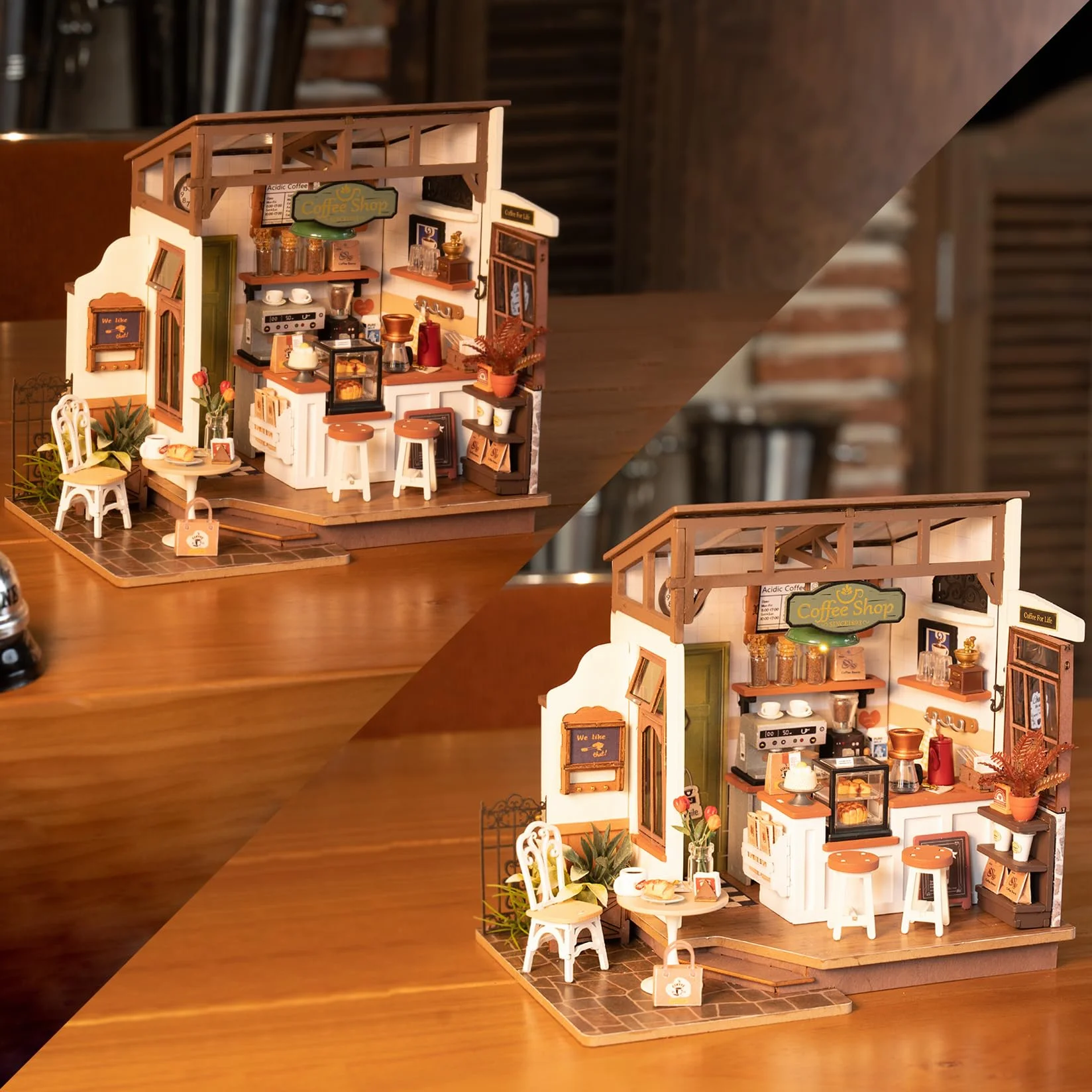 Rolife Casa delle Bambole Casa in Miniatura Regalo di Natale Compleanno per Donne Kit di Modelli per Adulti da Costruire con Accessori (NO.17 Café)