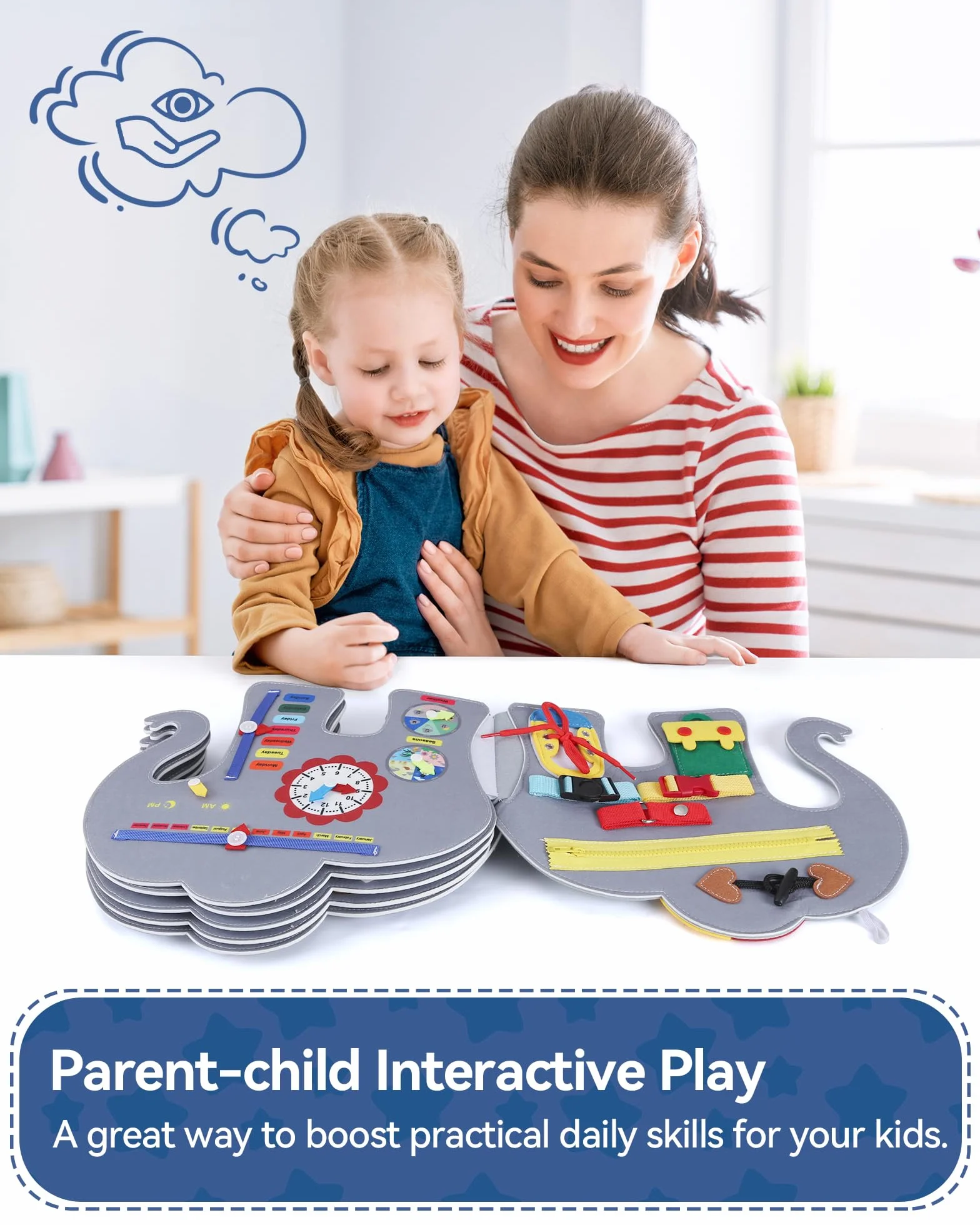 Heypappy Busy Board 12 in 1 Montessori Feltro Libro Sensoriale Educativo Giocattolo Abilità Motorie con Zaino Regalo