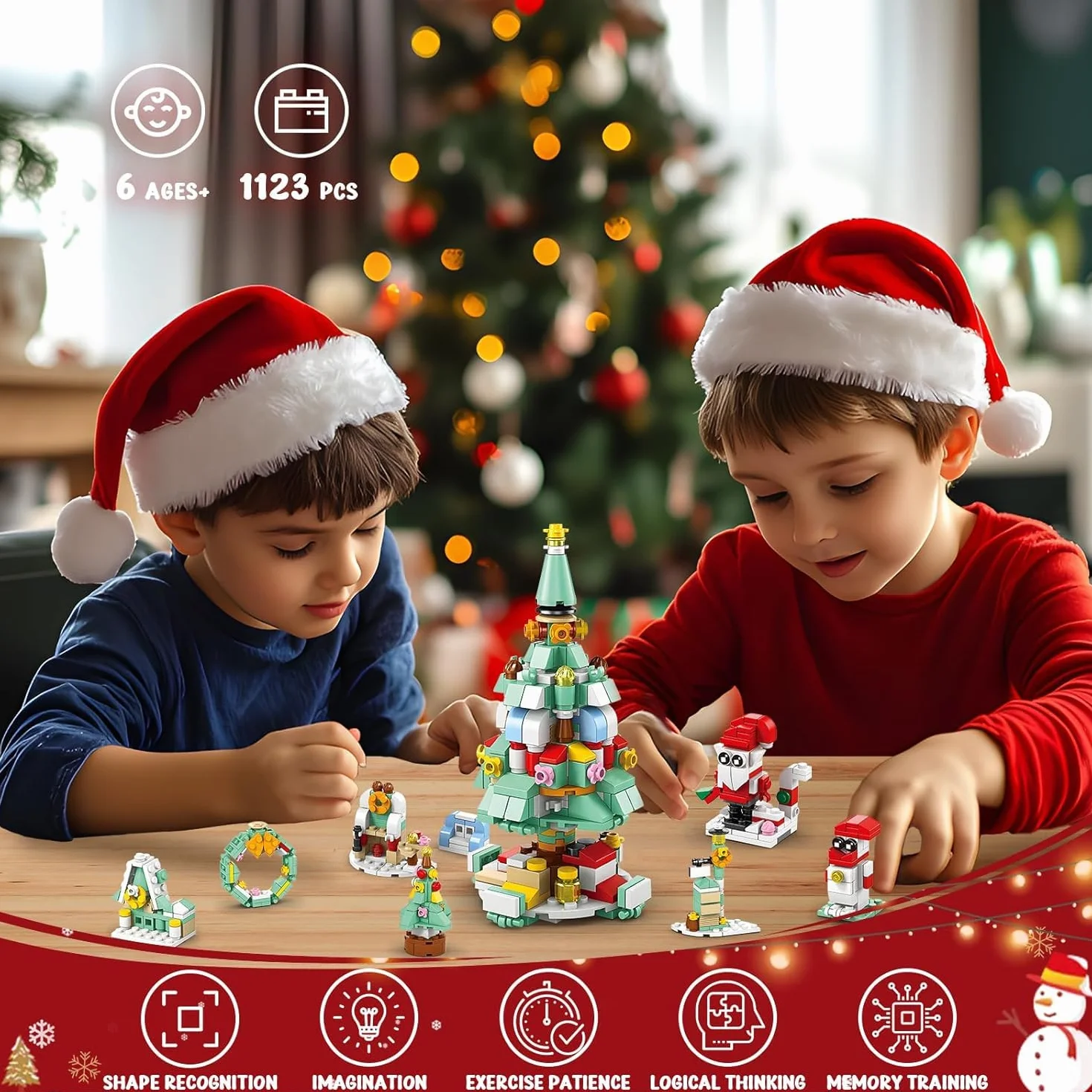 KAHEIGN Calendario Dell'avvento 2025, Conto alla Rovescia di Natale di 24 Giorni con 1123 Pezzi 6 in 1 Treno Babbo Natale Casa Albero Blocchi da Costruzione per Bambini Natales Regali Bomboniere