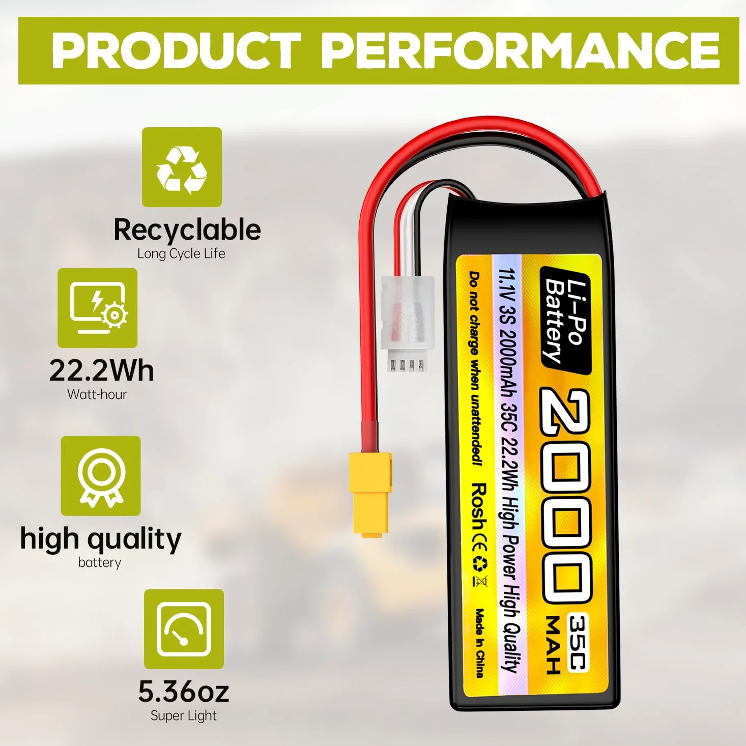 3S Lipo Batteria 11.1V 2000mAh 35C XT60 Spina con Cavo di Ricarica USB per RC Auto Camion RC Barca RC Quadcopter FPV Drone Batteria