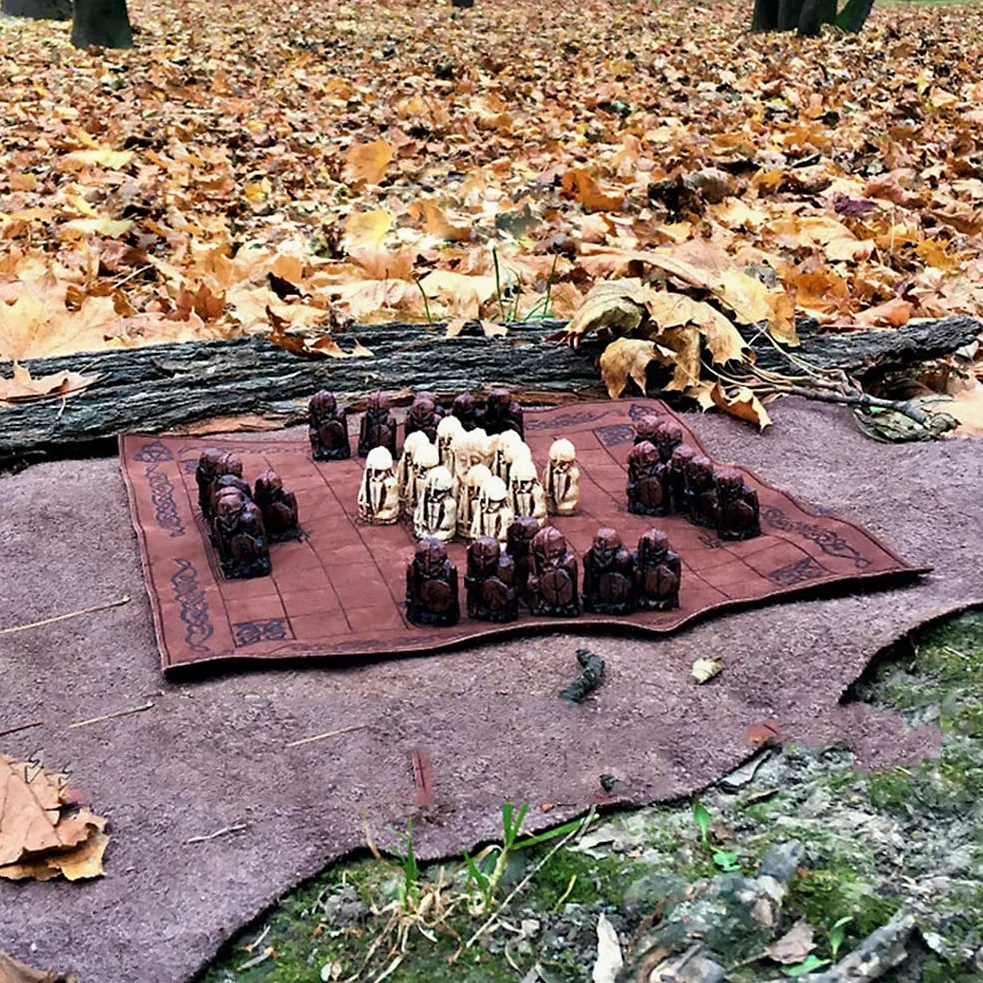 Set di scacchi medievali - Set di scacchi vichinghi, scacchi in legno vichinghi, set di scacchi vichinghi Hnefatafl per adulti/bambini, scacchiera : 22 x 22 cm, marrone