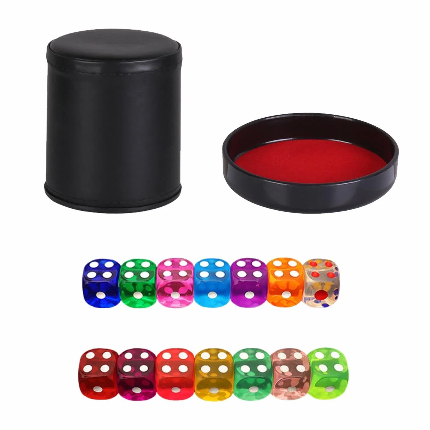1 Tazza per Dadi in Pelle E Velluto con Coperchio E 10 Dadi Colorati, Accessori per Giochi da Tavolo, Giochi di società Interattivi, Giocattoli da Lancio