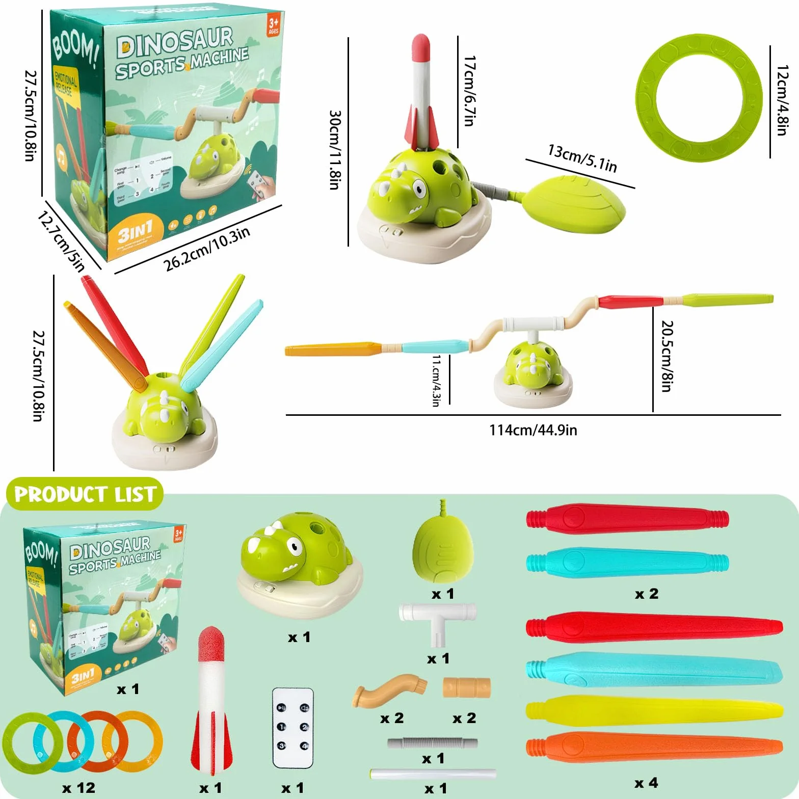 Giochi all'aperto 3 in 1, macchina sportiva multifunzionale con lanciarazzi e gioco di lancio ad anello e salto cancellare, giochi da giardino con telecomando e musica, giocattoli sportivi