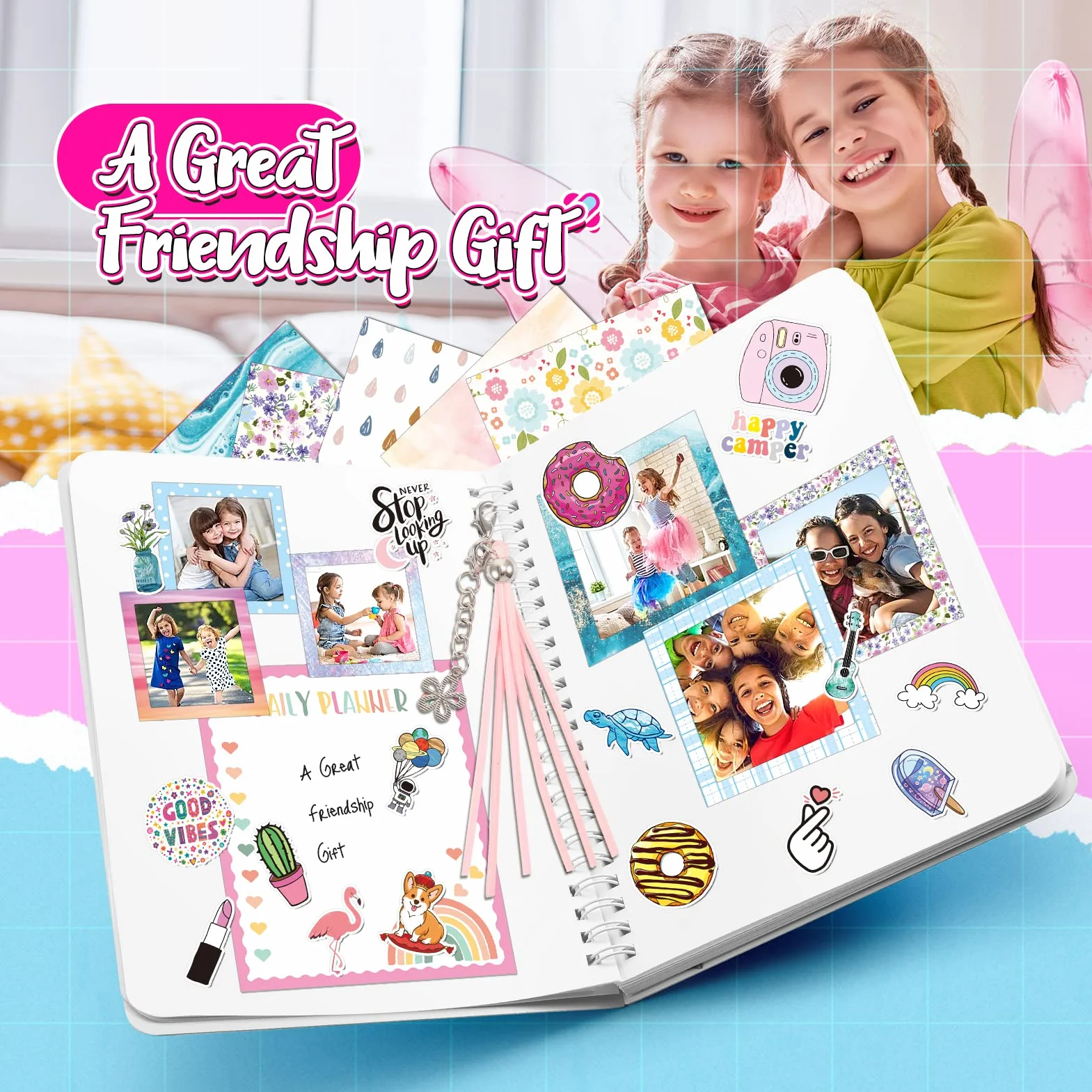 HappyKidsClub Regalo Bambina 4-10 Anni, Diario Segreto Scrapbooking Giochi 6-10 Anni Femmina, Cancelleria Gadget Compleanno Bullet Journal