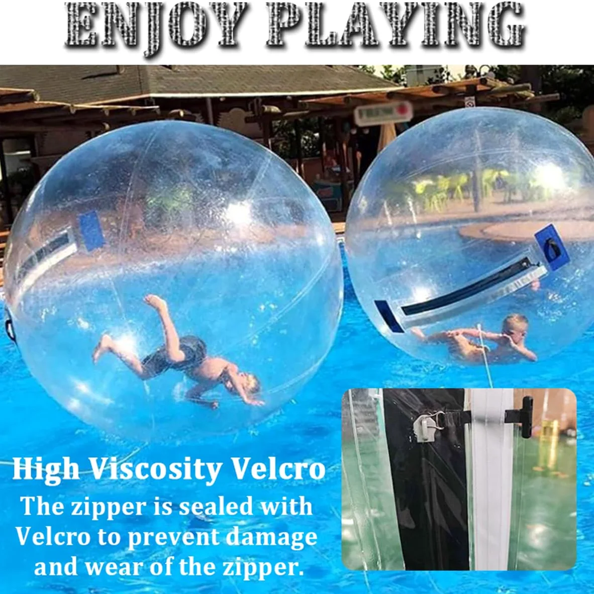 Palla gonfiabile da passeggio in acqua da 1,5/1,8/2/2,5 m, in PVC, per spiaggia e attrezzature per l'intrattenimento, trasparente, con pompa ad aria elettrica e cerniera,1.8m