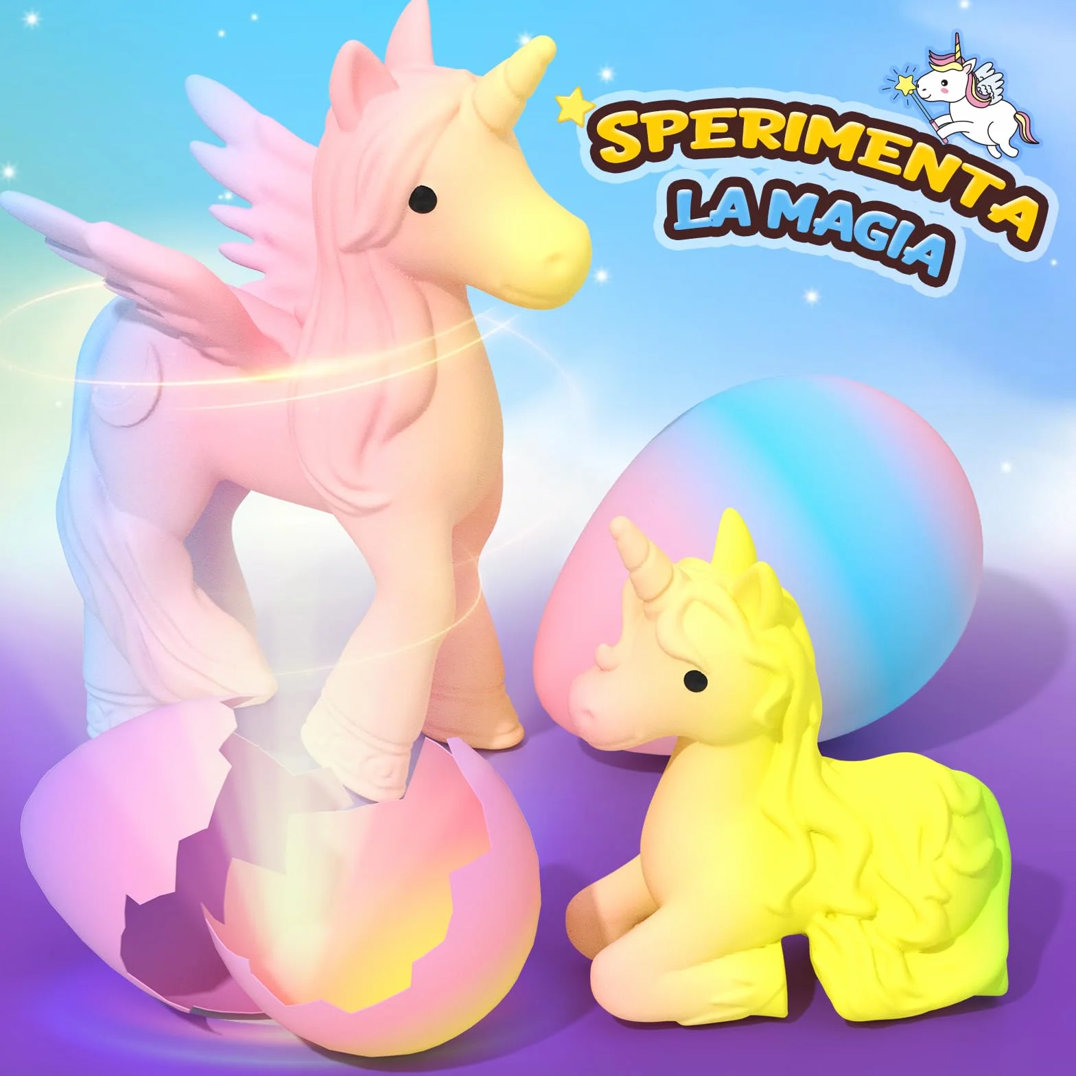 Uova Arcobaleno che Si Schiudono con Unicorni per Bambini - 6 Giocattoli Unicorno per Ragazzi e Ragazze, Idee Regalo per Pasqua o Compleanno per Bambini dai 3+ Anni - Regali per Bambine di 3 4 5 6 7 8