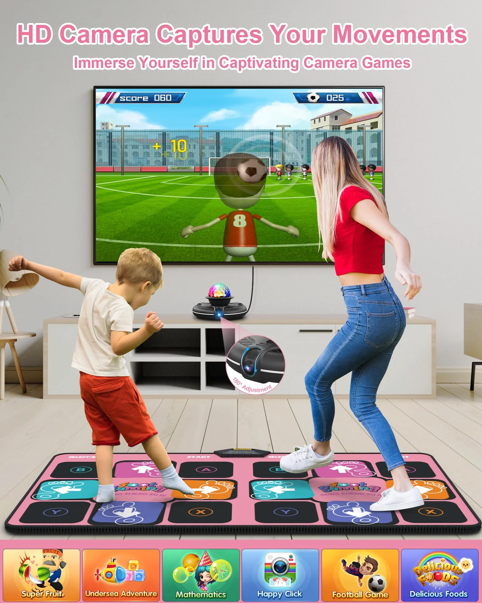 Tappetino da Ballo Elettronico Senza Fili per Ragazze con Fotocamera e Maniglia Regalo Bambini 4-11 Anni