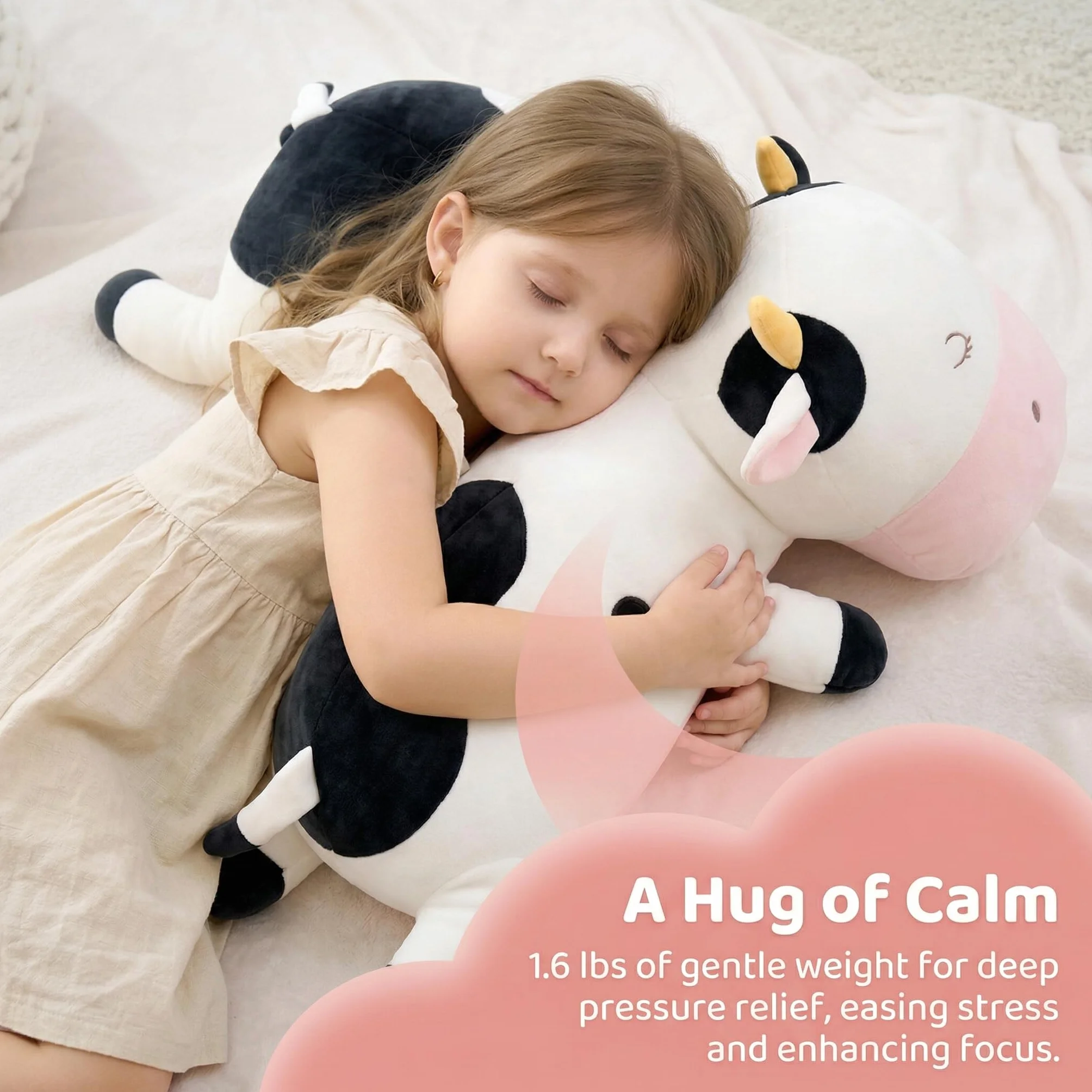 GAGAKU - Peluche di mucca da latte pesante, peluche di mucca da latte pesante per l'ansia, dolce peluche cuscino giocattolo regalo per bambini e adulti 66 cm