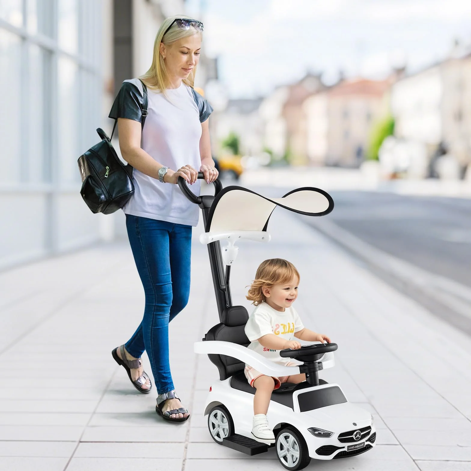 Mercedes-Benz Macchina Cavalcabile per Bambini 3 in 1, Capote Regolabile, 25 KG, 1-3 Anni (Bianco)