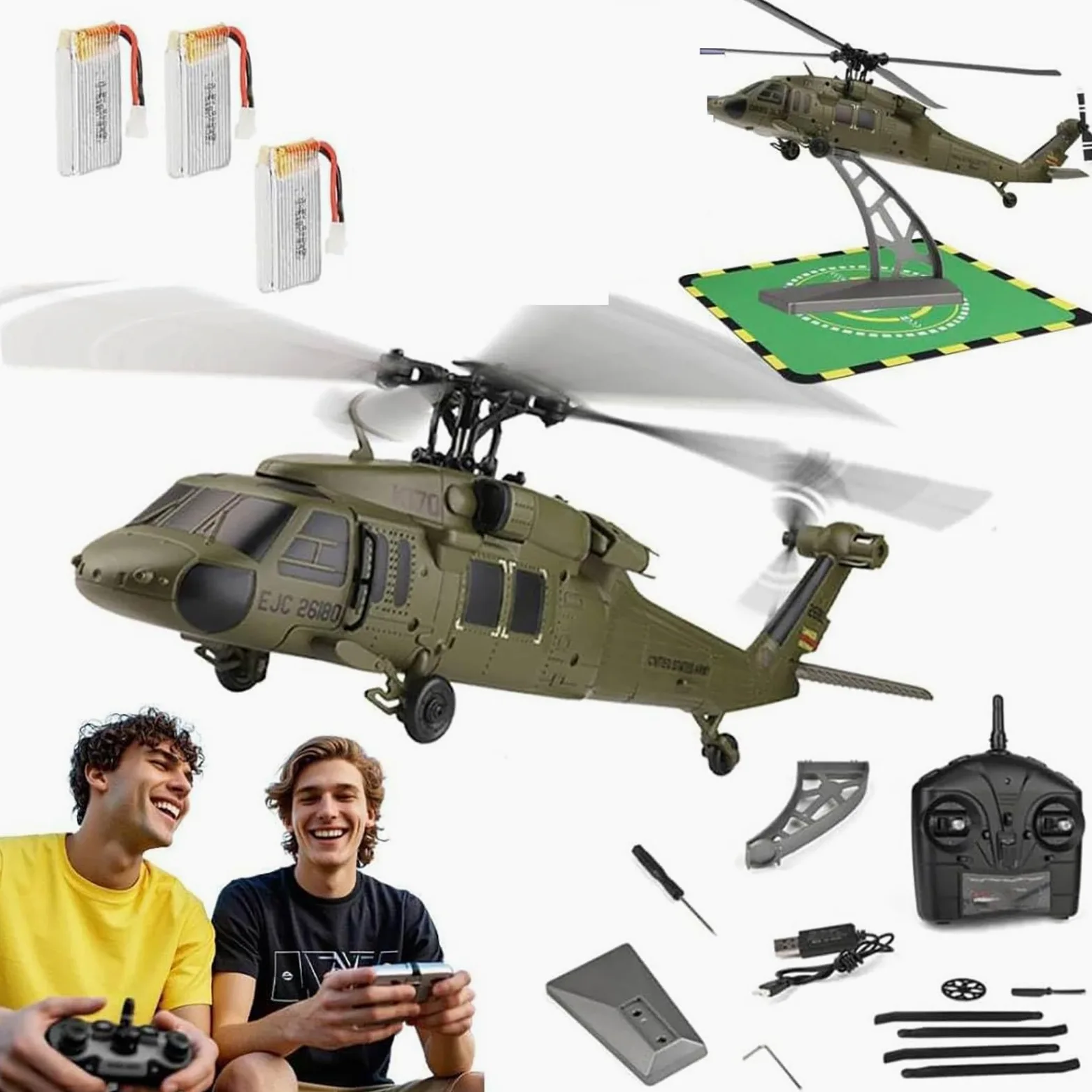 Generico Elicottero radiocomandato WL K170, 4 canali 2.4G Flybarless UH-60L RC Aereo Militare con Volo stazionario in Quota, Motore brushless per Adulti, Aereo RC giroscopico a 6 Assi