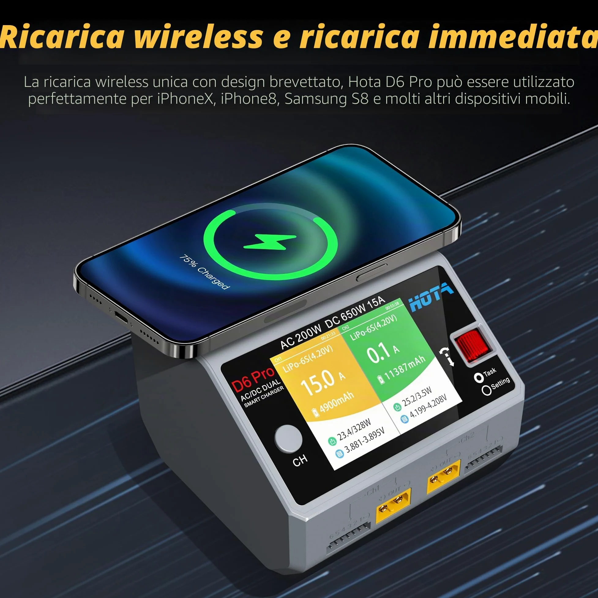 HOTA D6 Pro RC Batteria Dual RC Caricabatterie AC200W DC 325W 15A Balance Charger per RC LiHv Nicd NiMH Ricarica Batteria RC Auto RC Barca FPV Race Drone Parti