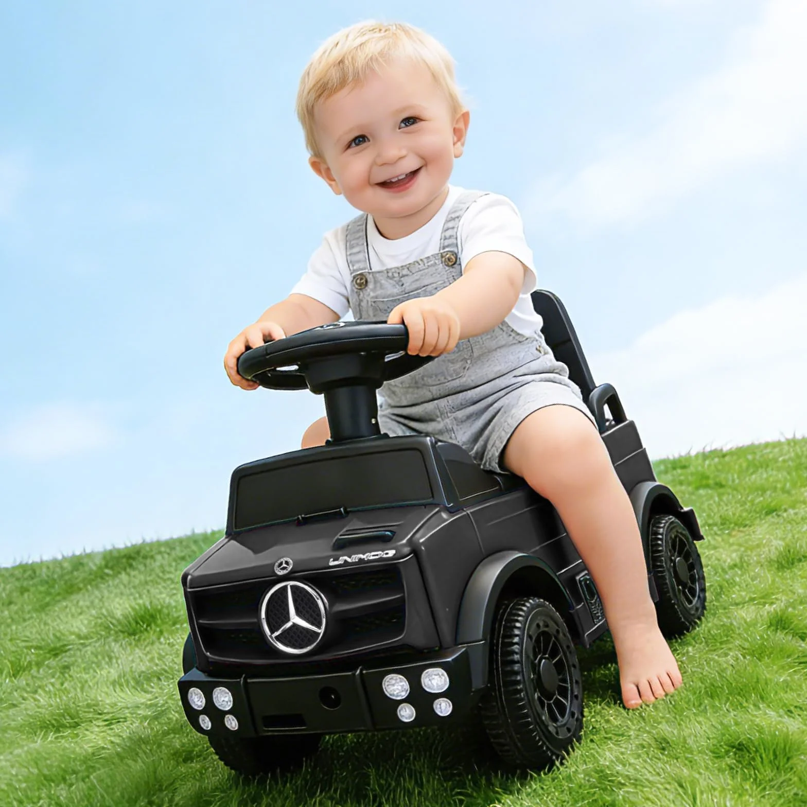 Macchina Cavalcabile Bambini Mercedes-Benz Unimog Licenza, Primi Passi 1-2 Anni Auto Glissante Bianco