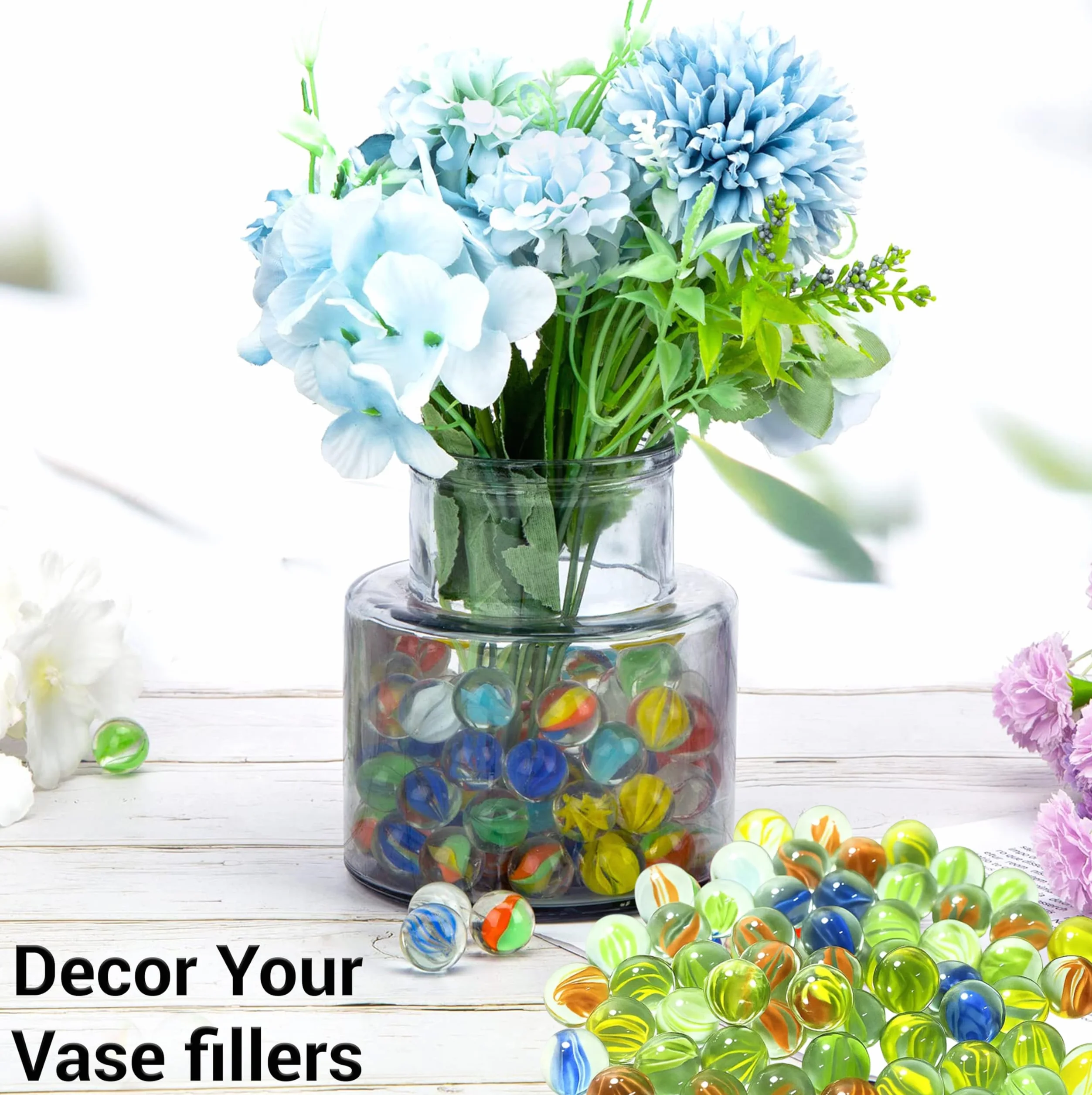 ARSUK Biglie di vetro 16 mm – Biglie decorative colorate per artigianato e giochi (160-170 pezzi Colore Marmo)