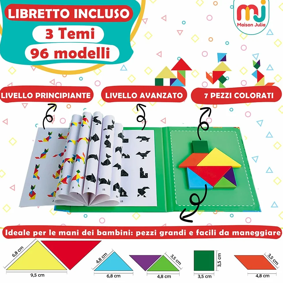 Tangram Magnetico - Gioco per bambini dai 3 anni - Gioco di viaggio per bambini - Rompere testa - Logica -Apprendimento Forme geometriche Colori - Regalo Natale Compleanno - Montessori