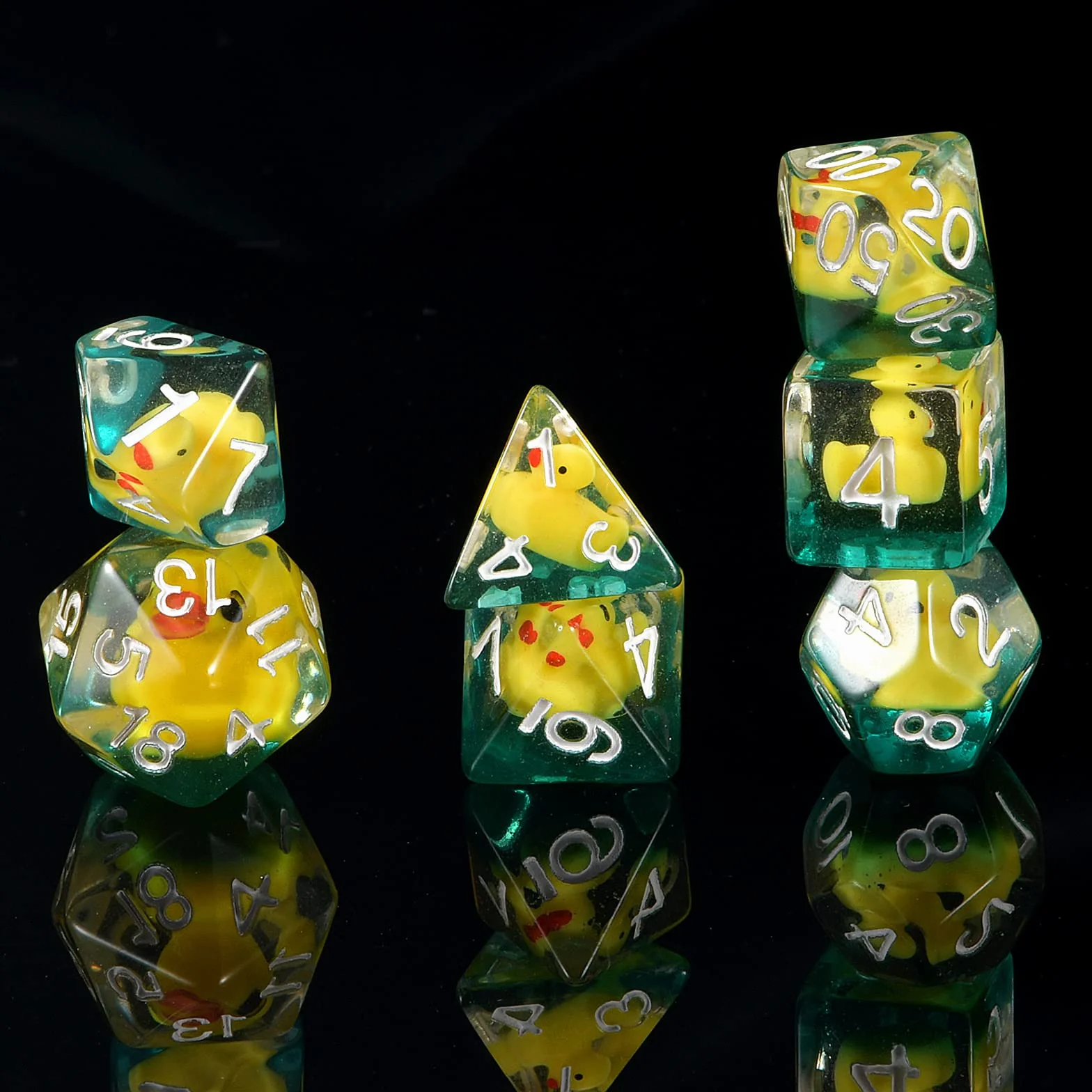 Duck Dice Polyhedral & RPG Set Inside Roll Play Gaming D20 Dungeons and Dragon 7 pezzi