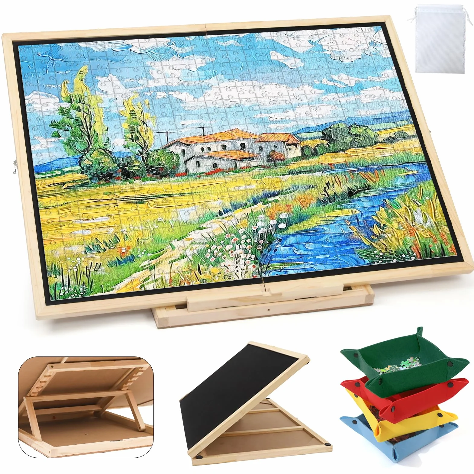 Wdmiya Tavolo per Puzzle Pieghevole da 1500 Pezzi, Tavola Puzzle Rotante a 360° con 4 Contenitori, Tavolo Puzzles Inclinabile in Legno per Adulti,Tavolos Puzzles Girevole, Facile da Riporre