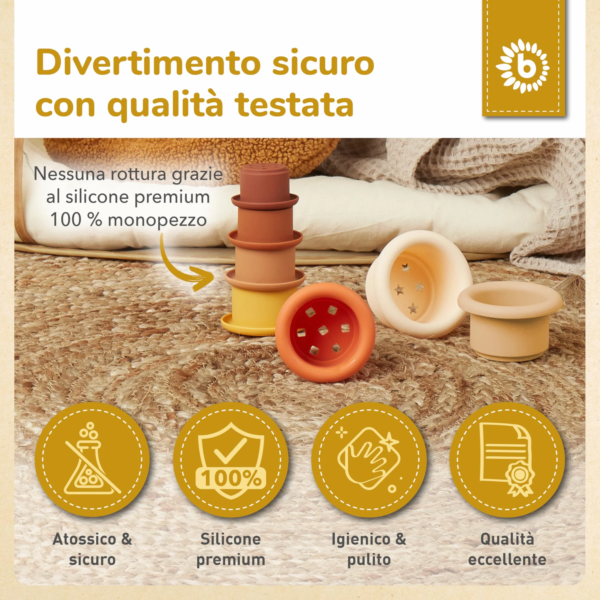 Bieco Tazza Impilabile in Silicone Chocolate Bliss | Costruzioni Morbide | Costruzioni per Bambini 1 Anno Cubi Impilabili Bambini Piramide Montessori per Bambini Cubotti Morbidi Bambini Neonato