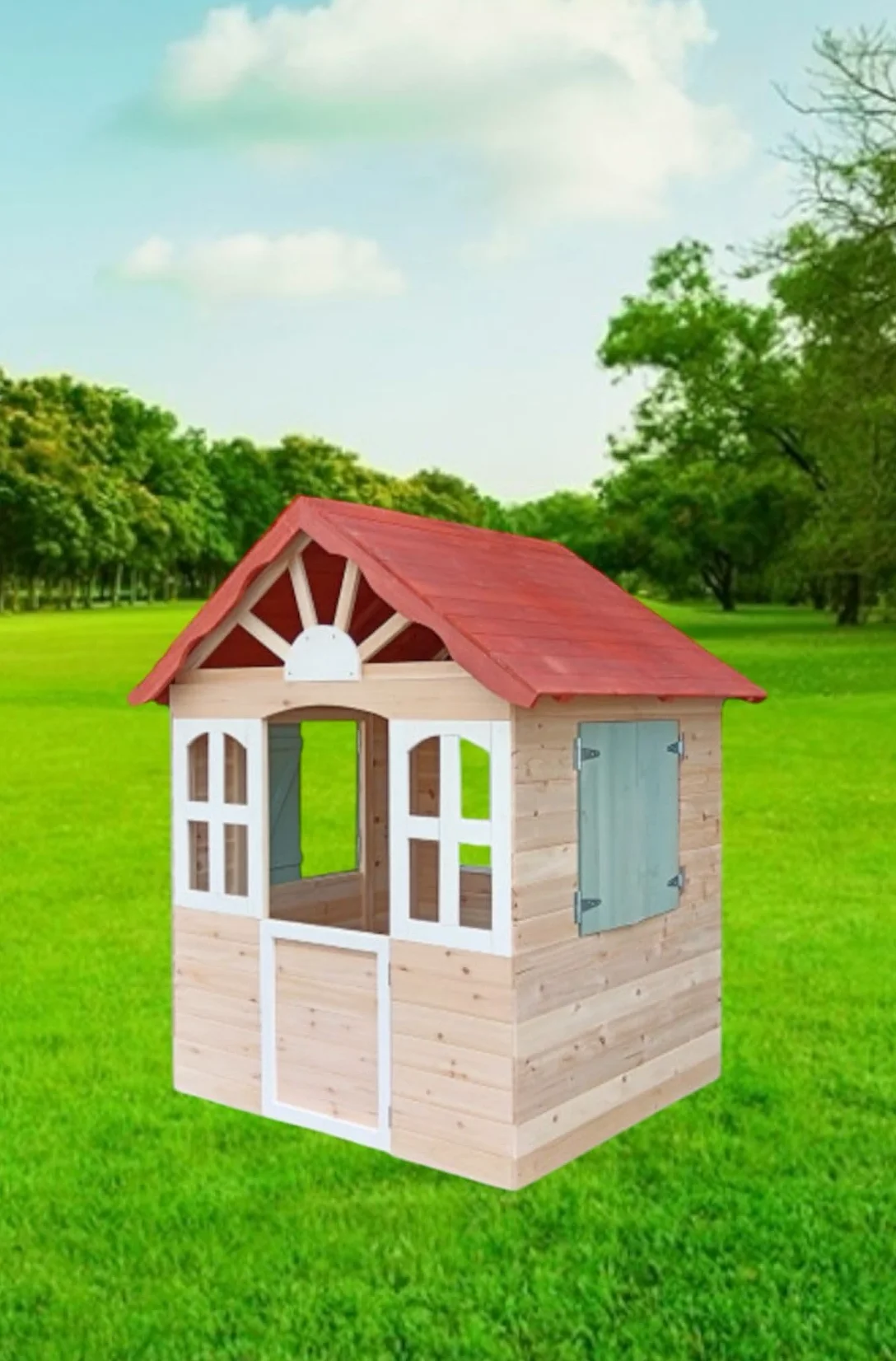 Casetta da Giardino per Bambini in Legno, 120x108x138 cm, Casetta per Bambini - Casetta Giardino - Casetta in Legno Tetto Rosso e Finiture Bianche