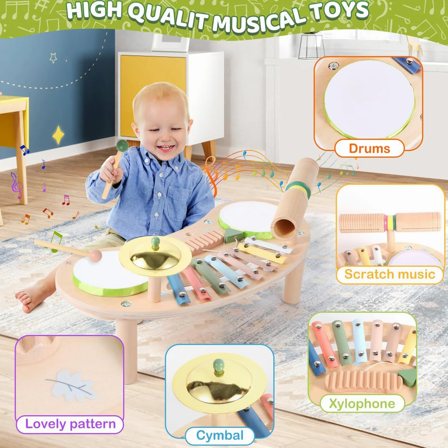 Set Batteria per Bambini in Legno per Bambini | Giocattoli in legno per Ragazzi, Scuola Materna, Asilo, Scuola, Casa, Sala Giochi, Giochi con , Asilo , Compleanno, Feste