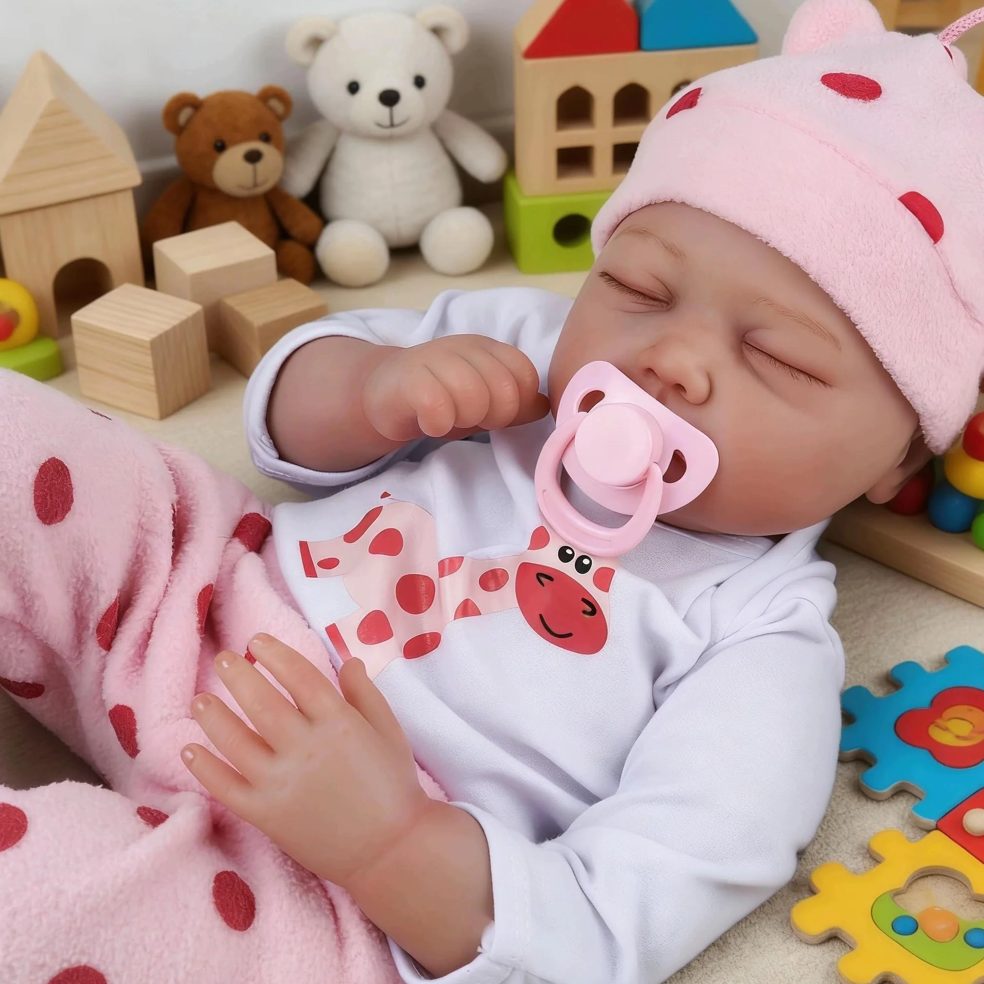 Bambola Realistica, 22 Pollici Bambole Reborn Bambola Morbida In Silicone E Vinile 55 Cm Reborn Femmina Con Accessori, Neonato Bambola Occhi Chiusi Giocattolo Per Bambine 3+ Anni