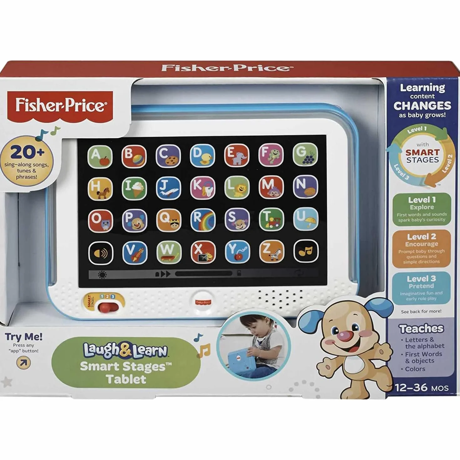Fisher-Price - Tablet Ridi e Impara, tablet con tecnologia Smart Stages e tre livelli di gioco, tante canzoncine, frasi e suoni per crescere e imparare, giocattolo per bambini, 12+ mesi, CDG33