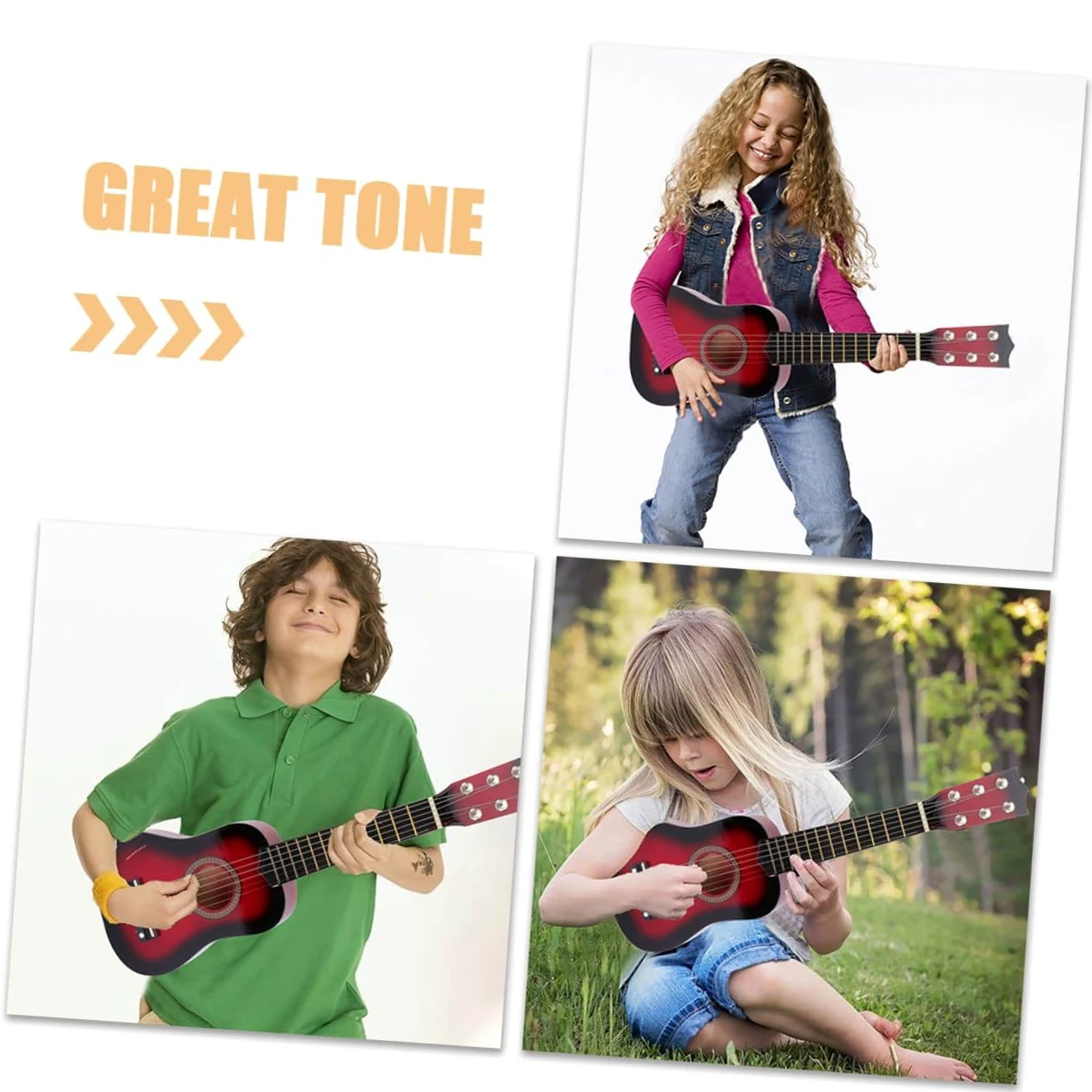 Chitarra per Bambini 21 Pollici a 6 Corde in Legno | Gioco Educativo per Apprendimento Musicale Precoce, Festa Scuola Decor, Kit Chitarra Acustica Rossa