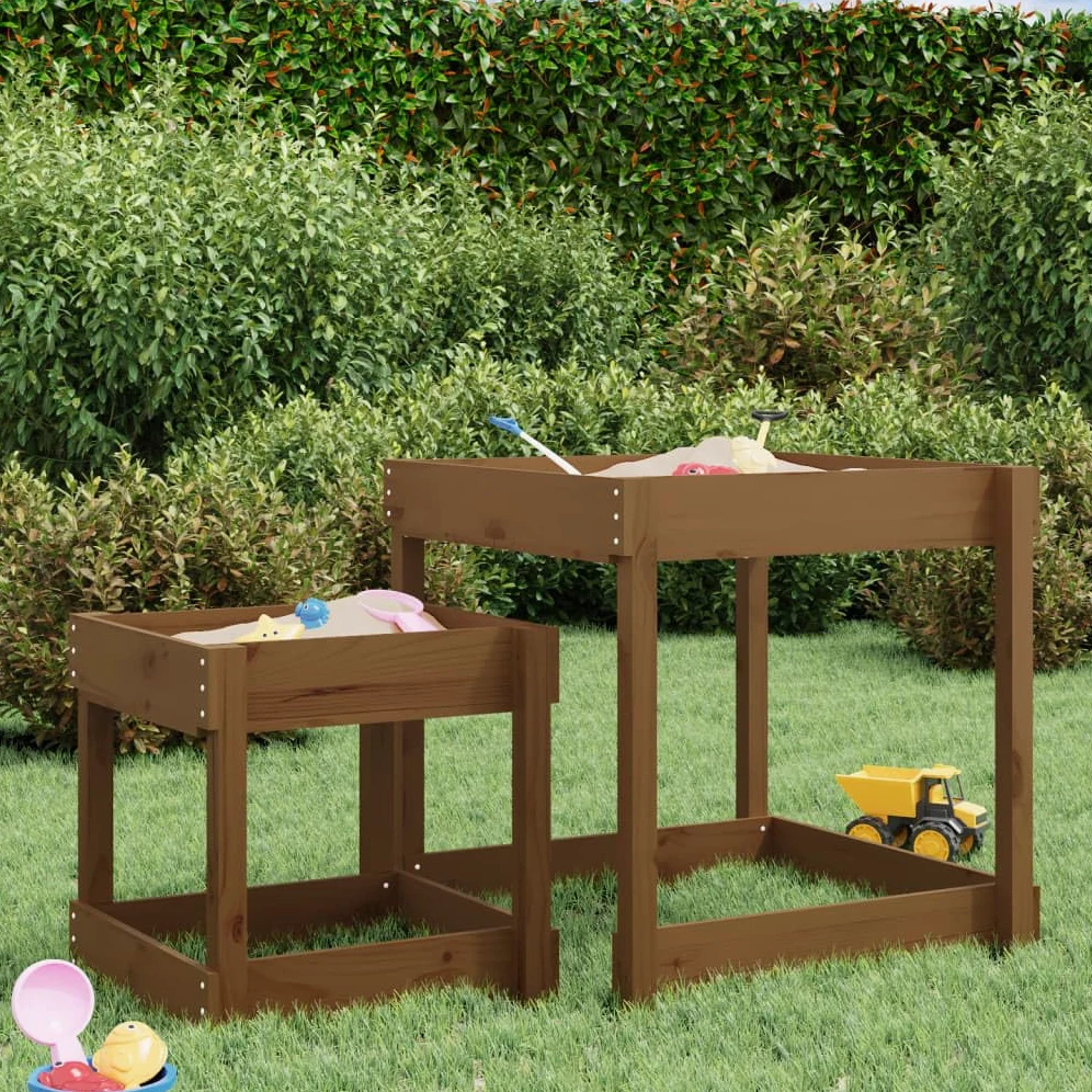 Tavoli Sabbiere 2 pz Marrone Ambra in Legno Massello di Pino,Giochi e giocattoli,Attrezzatura gioco per esterni-825054
