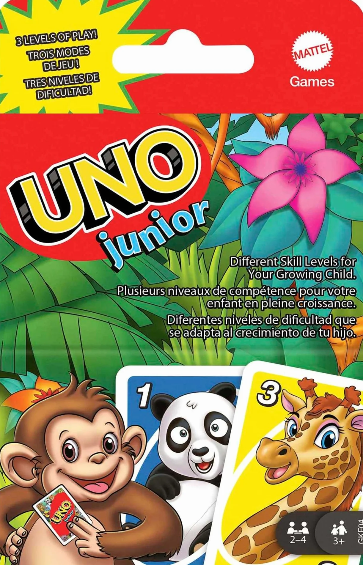 Mattel Games - Uno Junior Carte da Gioco, adatto per bambini e per tutta la famiglia con carte speciali, 45 Carte, per bambini 3+ Anni, GKF04
