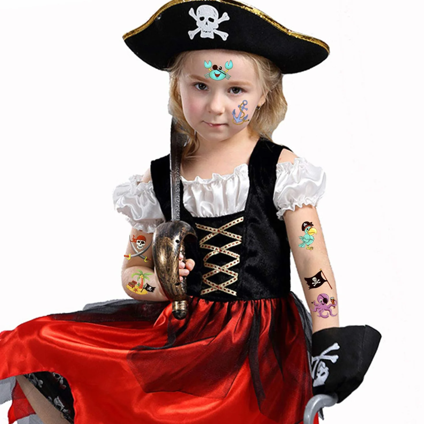 HOWAF Pirati Tatuaggi Temporanei per Bambini, 96Pcs Tatuaggio Temporaneo Falso Tatuaggi Tattoos Adesivi per Bambini Ragazze Ragazzi Regalo Pirati Festa di Compleanno Bomboniere Giocattolo