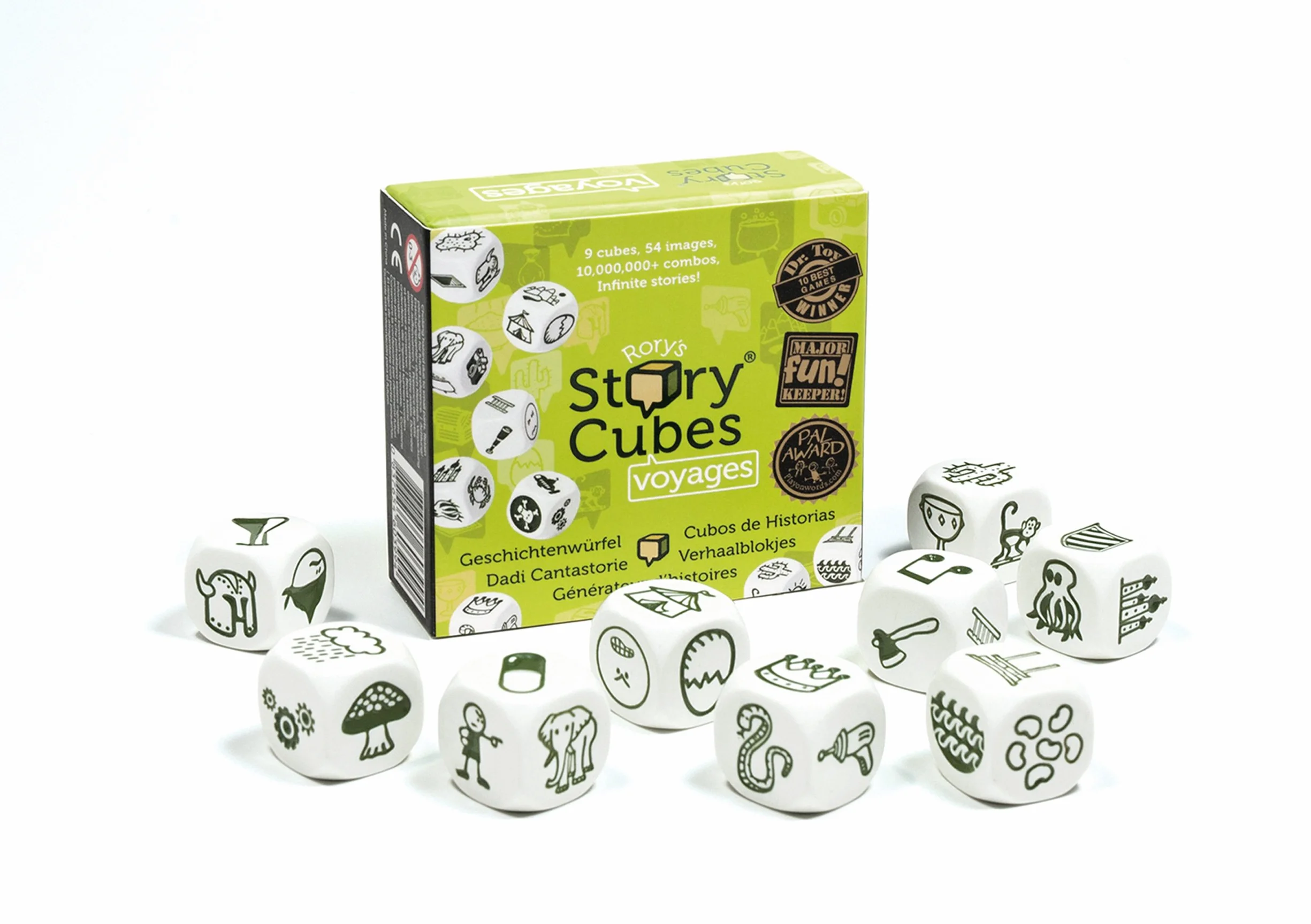 Asmodee Italia, Rory's Story Cubes Voyages (Verde Pistacchio), Gioco di Dadi per Creare Storie, Edizione in Italiano, 8077