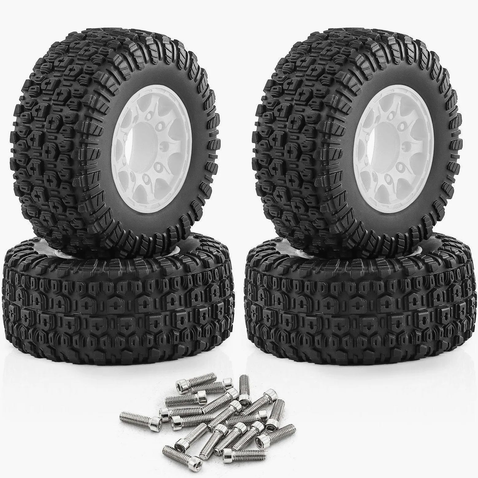 4 Pezzi Ruote Auto Giocattolo Pneumatici Ricambio Adattatori Inclusi Gomma PP Installazione Pratica Adatti a Modellismo Radiocomandato Riparazione RIC, Bianco