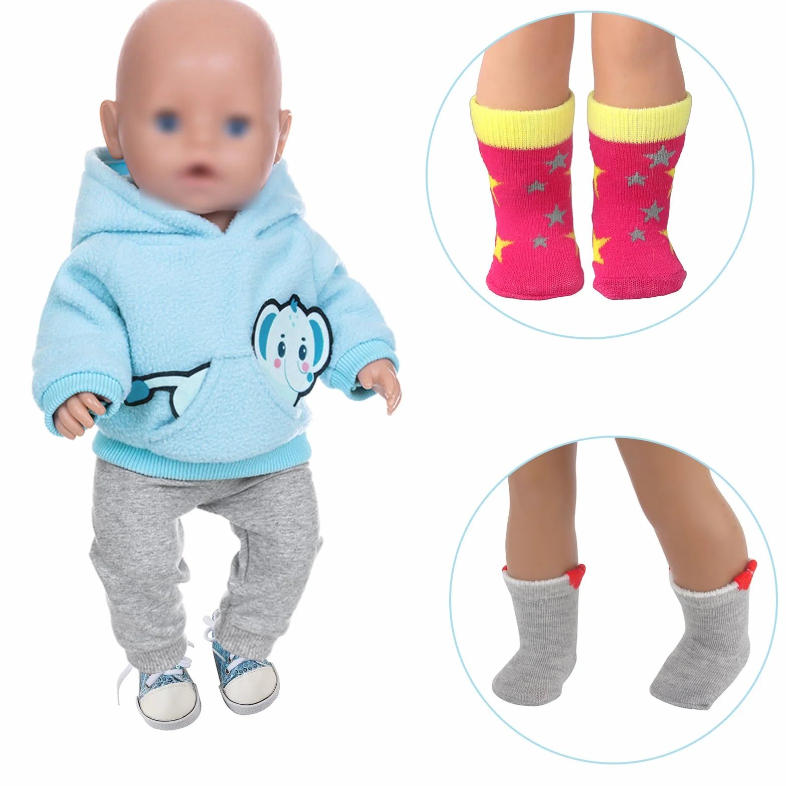 Set di accessori per bambole, scarpe e calze per bambole da 43 cm, 7 pezzi, rosa e marrone
