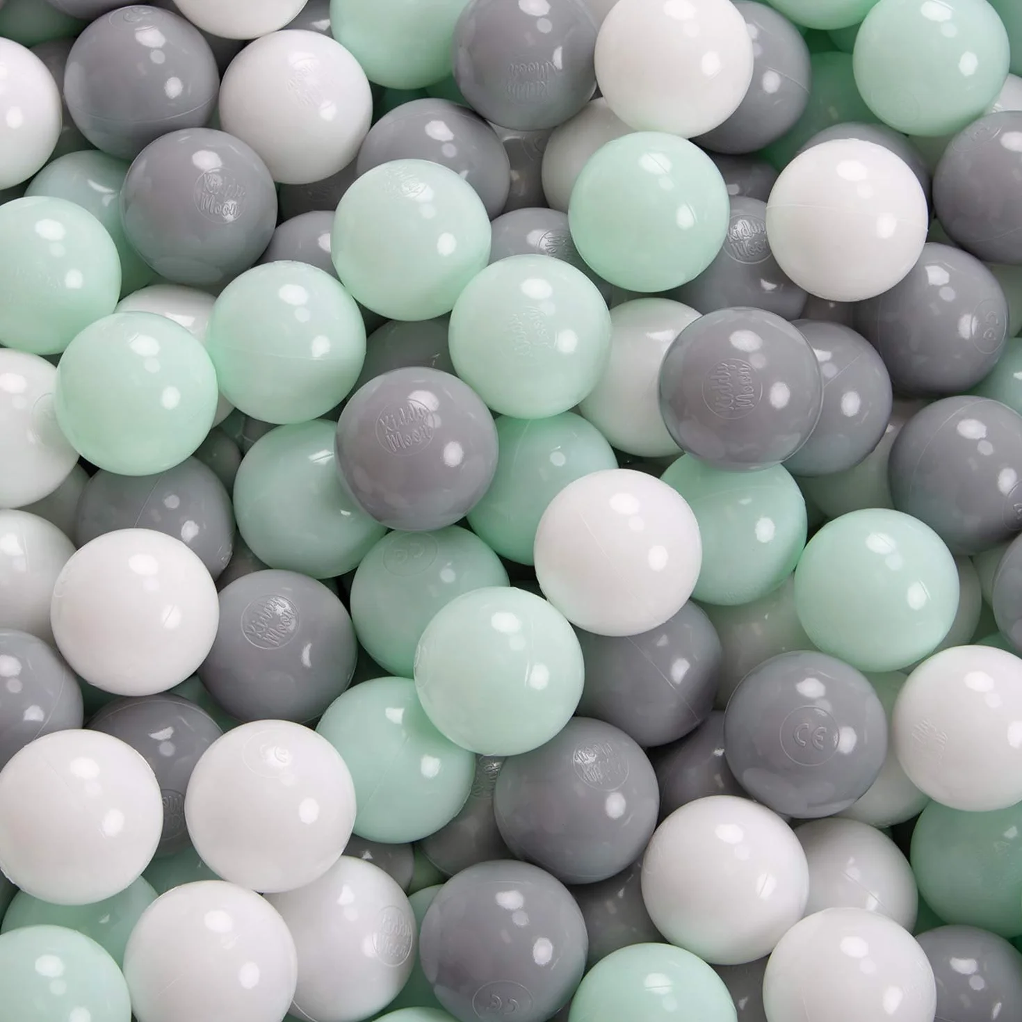 KiddyMoon Area di Gioco in Schiuma con Tondo Piscina di Palline (200 Palline) per Bambini, Grigioch:Bianco/Grigio/Menta