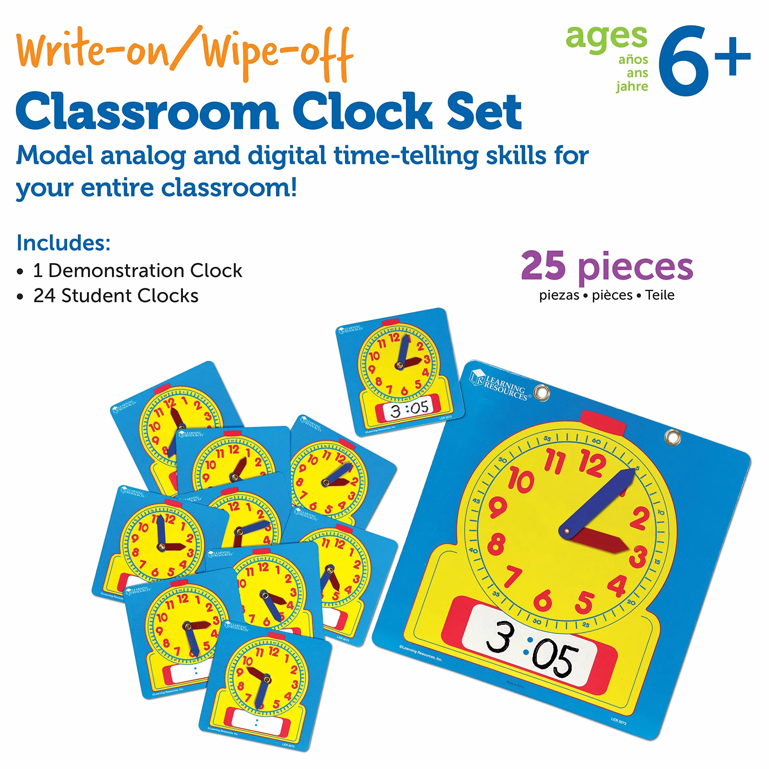 Learning Resources Set da classe di orologi cancellabili
