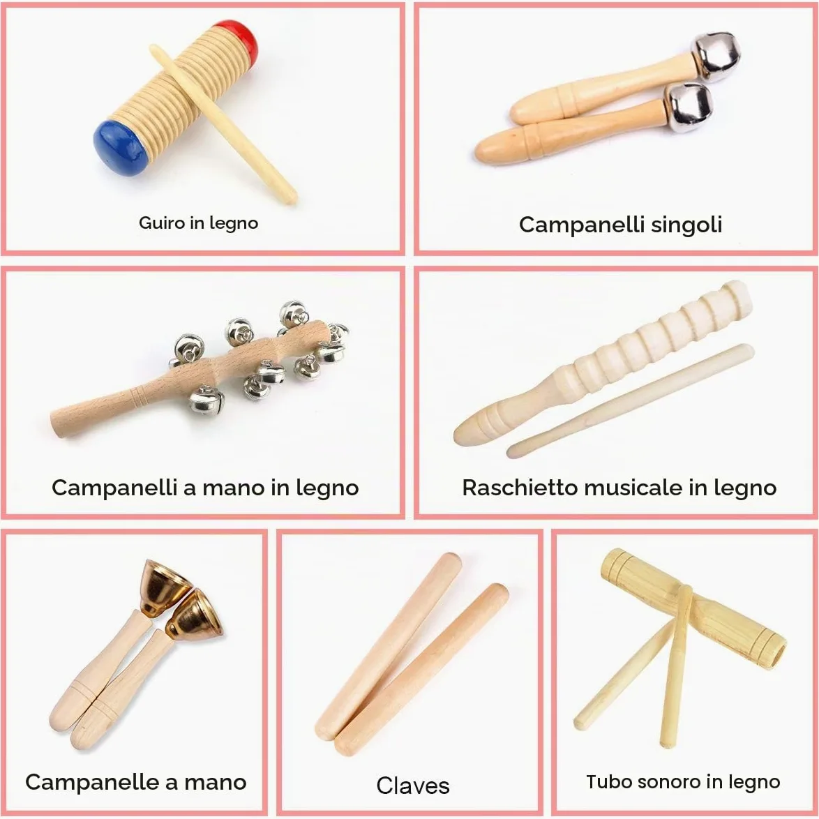 Strumenti Musicali Bambini, ULIFEME 23 Pezzi Strumenti Musicali Legno, Giochi Musicali A Percussione Giocattolos per Bimbi, Set Ritmo di Percussioni Premium, Materiale 100% Legno Puro+ Borsa di Cotone
