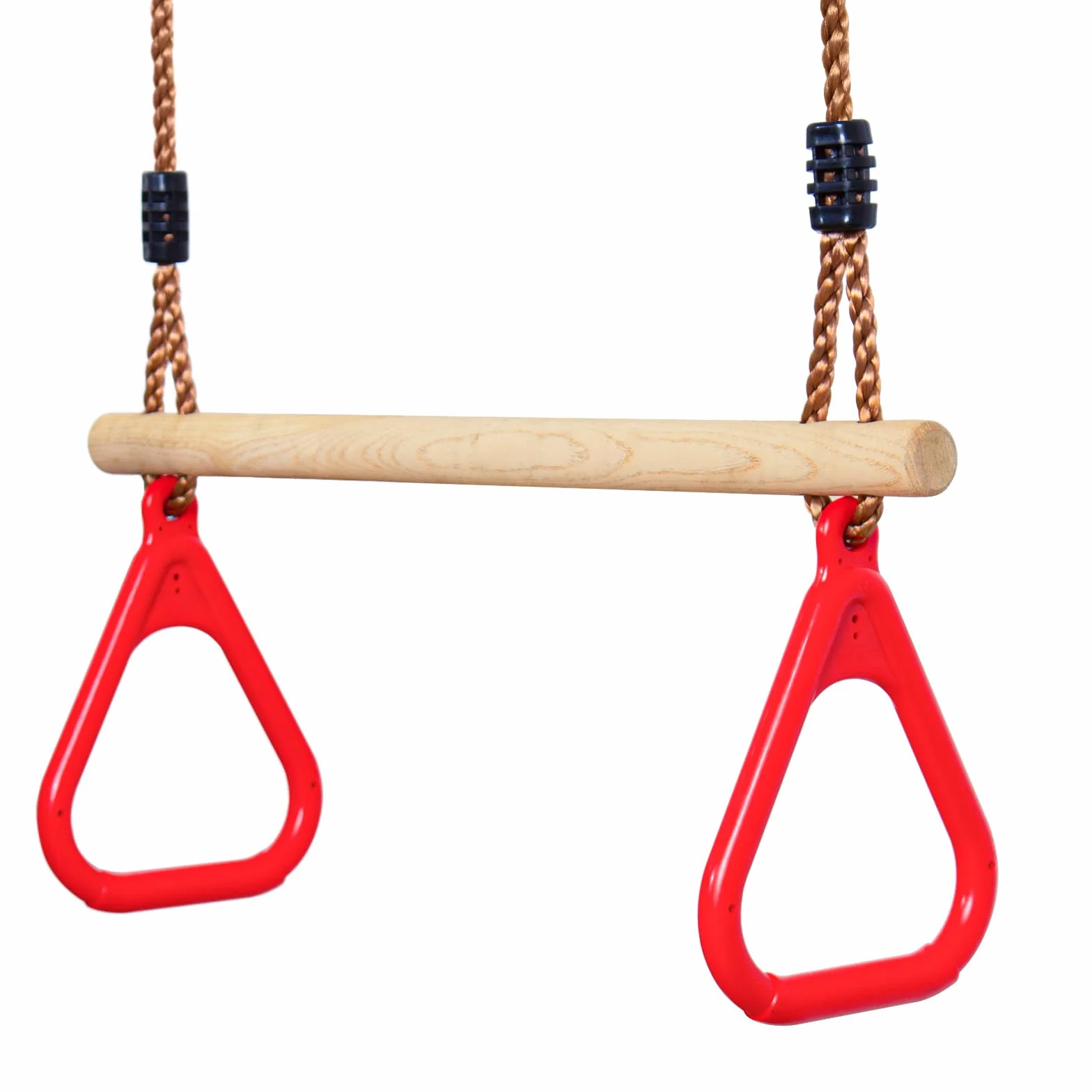 Leogreen - Trapezio in Legno con Anelli da Ginnastica, Barra per Trazioni per Fitness all'Aperto, Colore Rosso