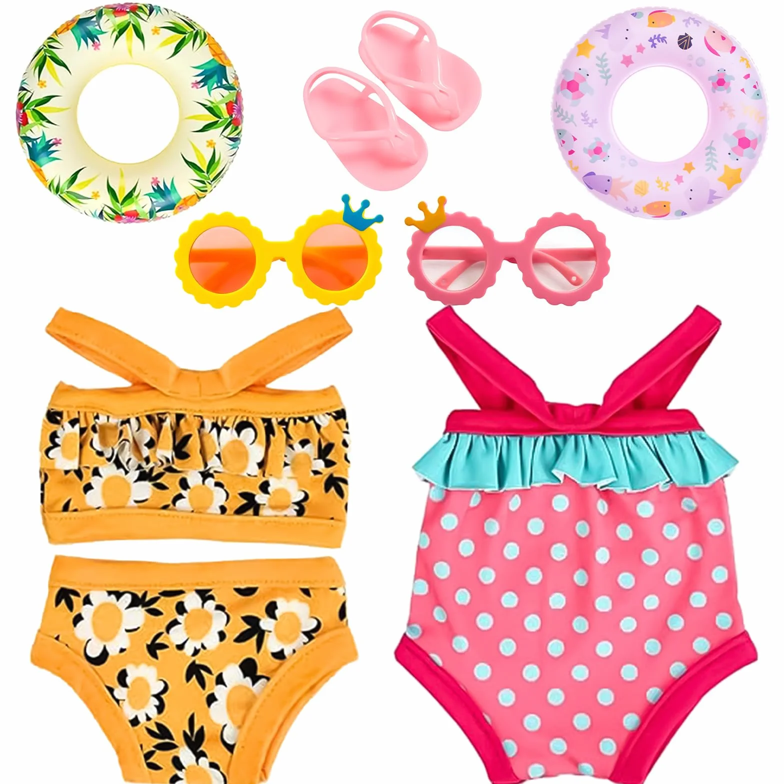 Set di Nuoto per Bambole 7 Pezzi,Estate Costume da Bagno per Bambole,Costume da Bagno per Bambole,Vestiti Bambole Reborn,Accessori per Bambole Reborn 35-45CM,Regalo per Ragazze