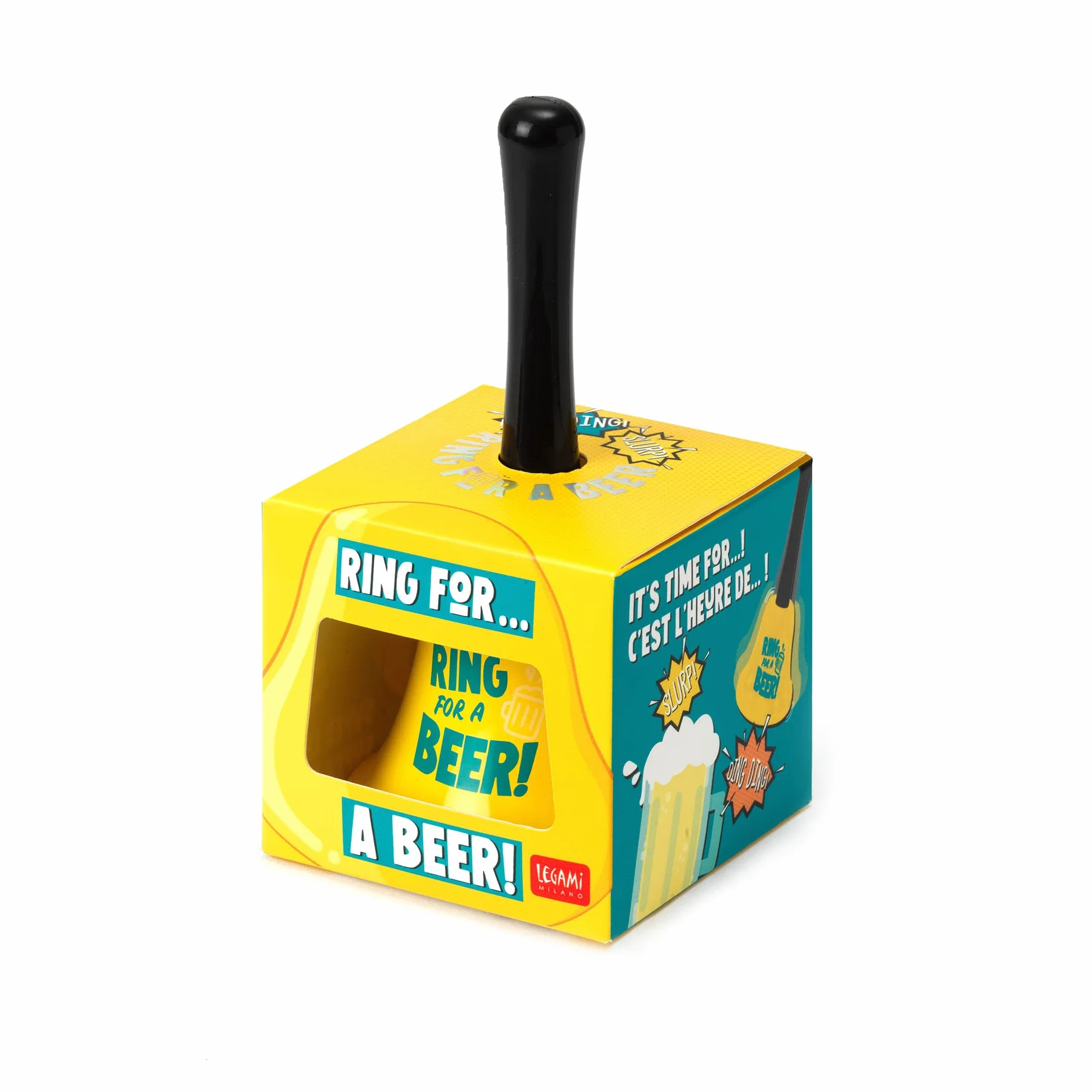 Legami - Campanella Ring for Beer, Impugnatura ergonomica, Ø 7,5 cm, Tema Beer, BEL0002