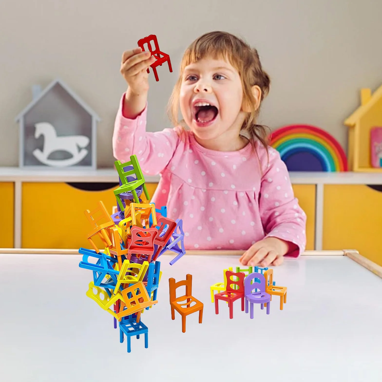 Mini sedia impilabile, gioco torre di equilibrio, 42 pezzi, divertente sfida per feste e giocattoli educativi per la famiglia, per ragazze, ragazzi e adulti
