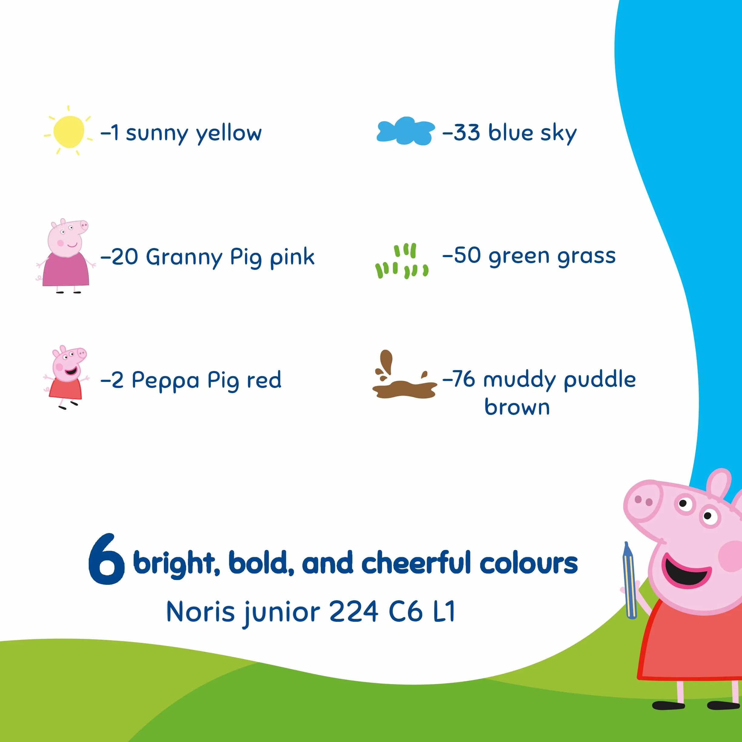 STAEDTLER Noris junior pastelli a cera Peppa Pig set da 6 – pastelli spessi per colorare grandi superfici e tecniche creative – per le piccole mani