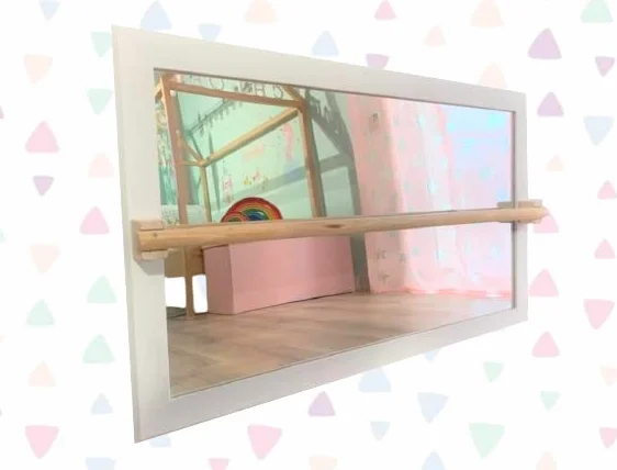 Specchio Montessori per i bambini in legno naturale Bianco 100x60cm (metacrilato infrangibile)