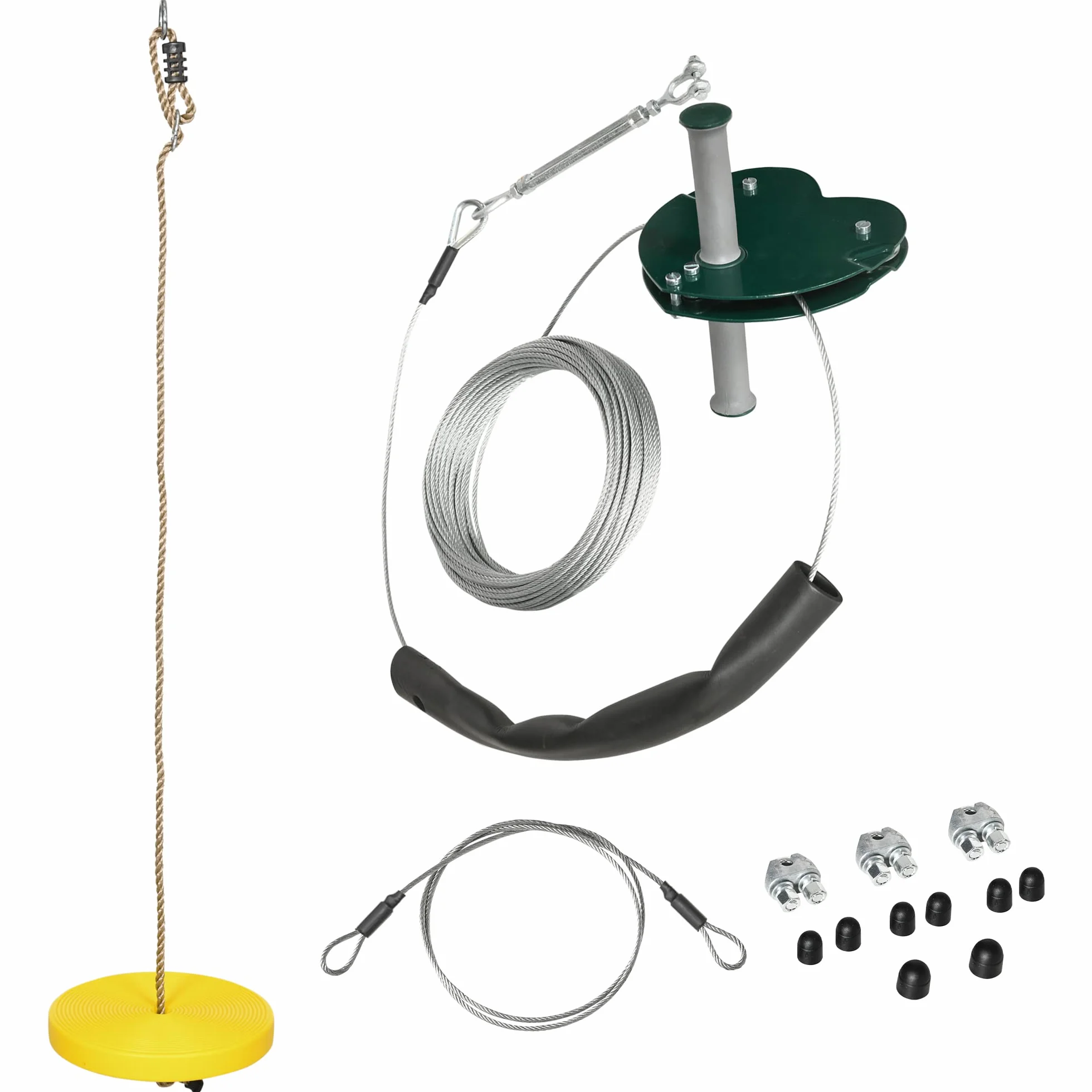 Outsunny Kit di traversata tirolese per bambini 6-10 anni Traversata tirolese da giardino Impugnatura antiscivolo Corda regolabile Dispositivo di protezione dell'albero Portata massima di 80 kg Cavo