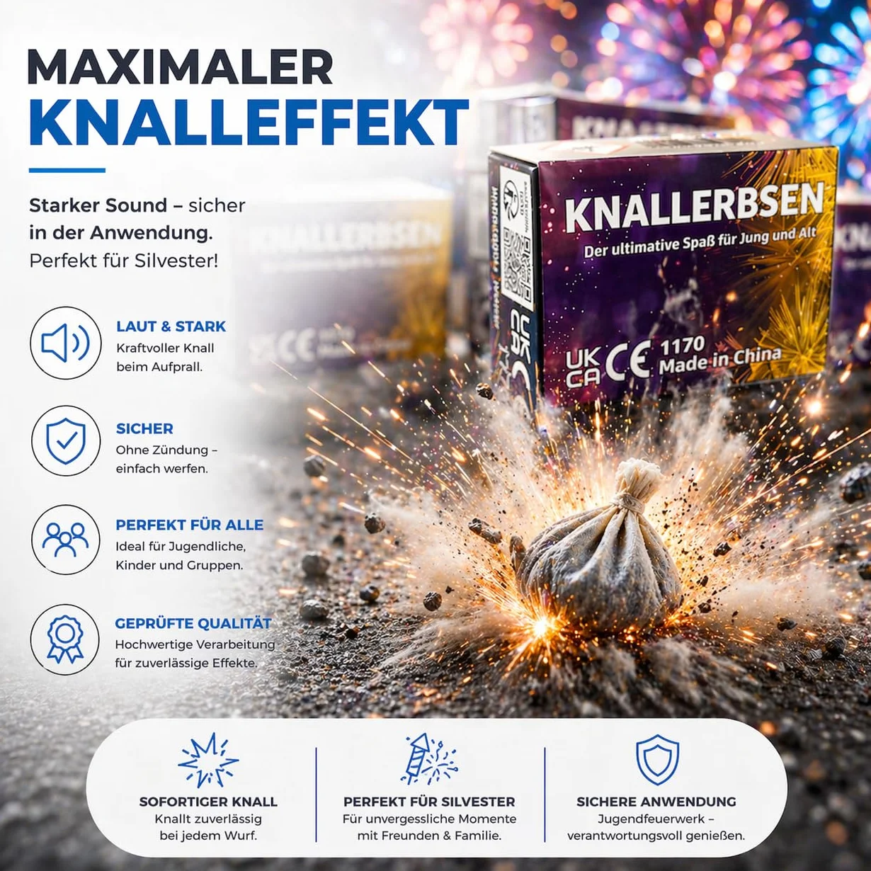 TK Gruppe Timo Klingler 1000 X Knallerbsen Knallteufel Knallfrösche Knaller Fuochi d'artificio Silvester Cat. F1 display per ragazzi e bambini Fuochi d'artificio 2021 (1000x)