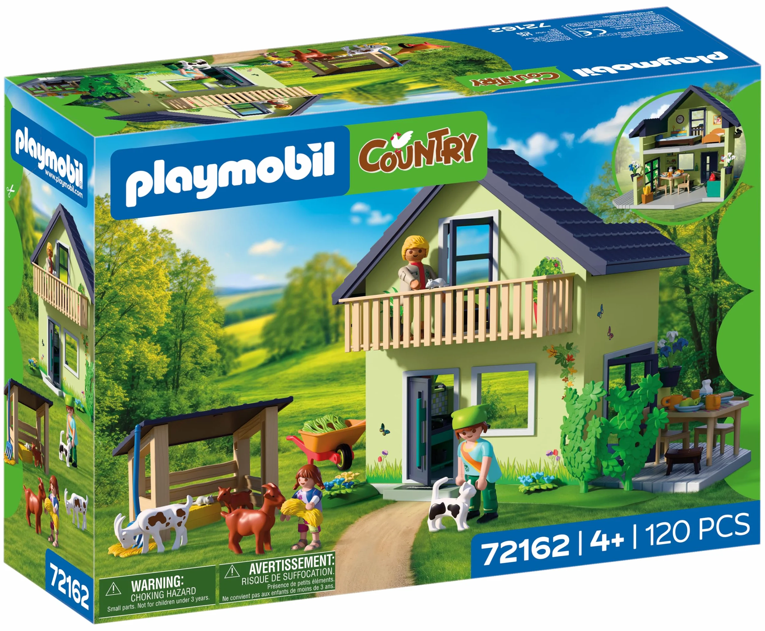 PLAYMOBIL | Country | Casa di campagna | Casa abitabile con balcone, cucina, letti, animali e accessori completi | Per bambini da 4 anni | 72162