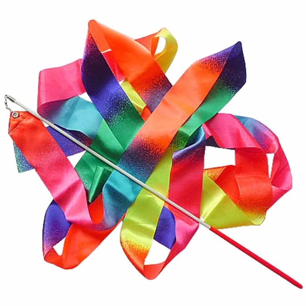 2 pezzi nastro da ballo da 2 m nastro da ginnastica per bambini arcobaleno e rosa, materiale da ginnastica, bacchetta per l'allenamento della danza artistica