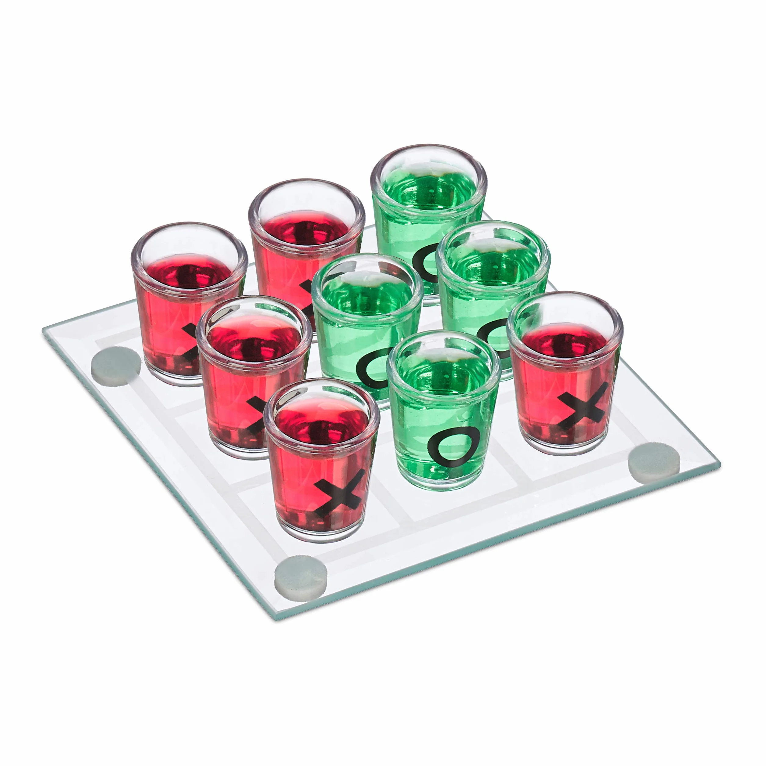 Relaxdays Tris Alcolico per Adulti, 2 Persone, 9 Bicchierini, Gioco per Addii al Celibato e Nubilato, Divertente Drinking Game, Trasparente