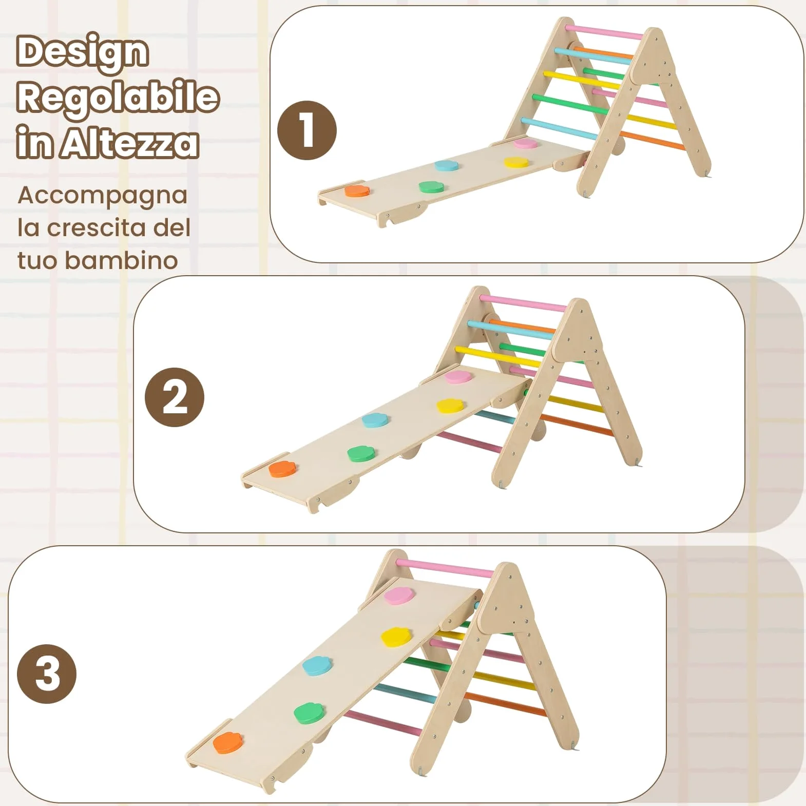 RELAX4LIFE 4 in 1 Triangolo da Arrampicata con Scivolo per Bambini, Arco da Arrampicata e Scala per Arrampicarsi in Legno, Montessori Giocattoli Bimbi 2 3 4 5 Anni