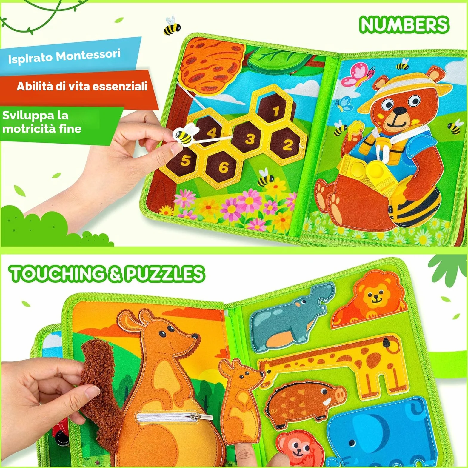 Quanquer Montessori Busy Board Activity Book dla niemowląt 1 2 3 lata