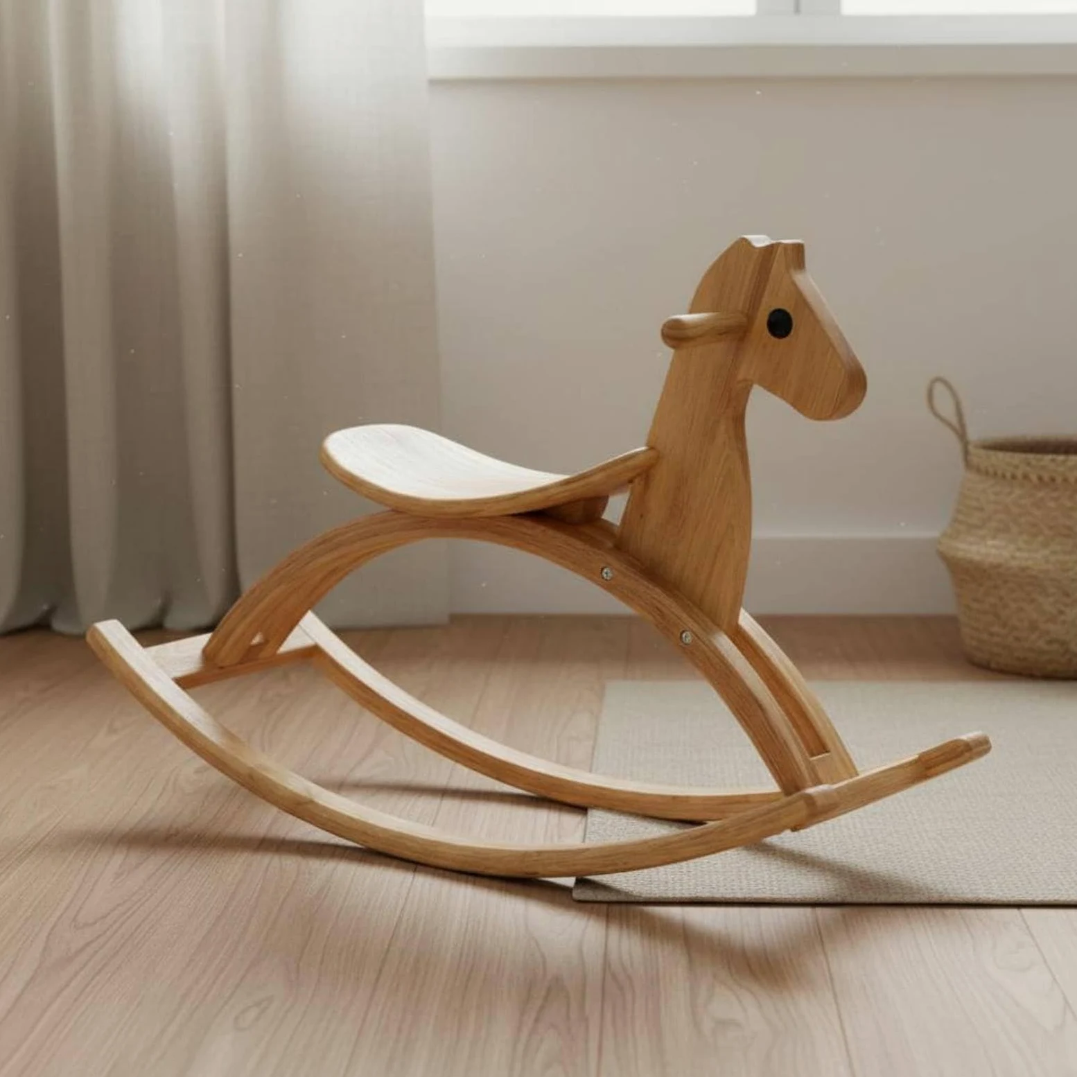 Cavallo a Dondolo Bambini Cavallino Dondolante Giocattolo Dondolo Gioco a Dondolo in Legno Stile Minimal Nordico Facile da Inserire in Casa Pattini, Natural Wood